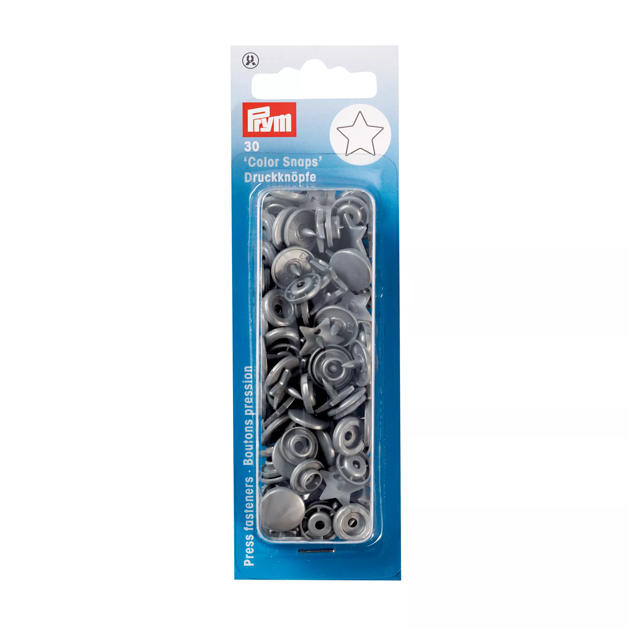 Non-sew press fasteners, Colour Snaps, Star, silver grey