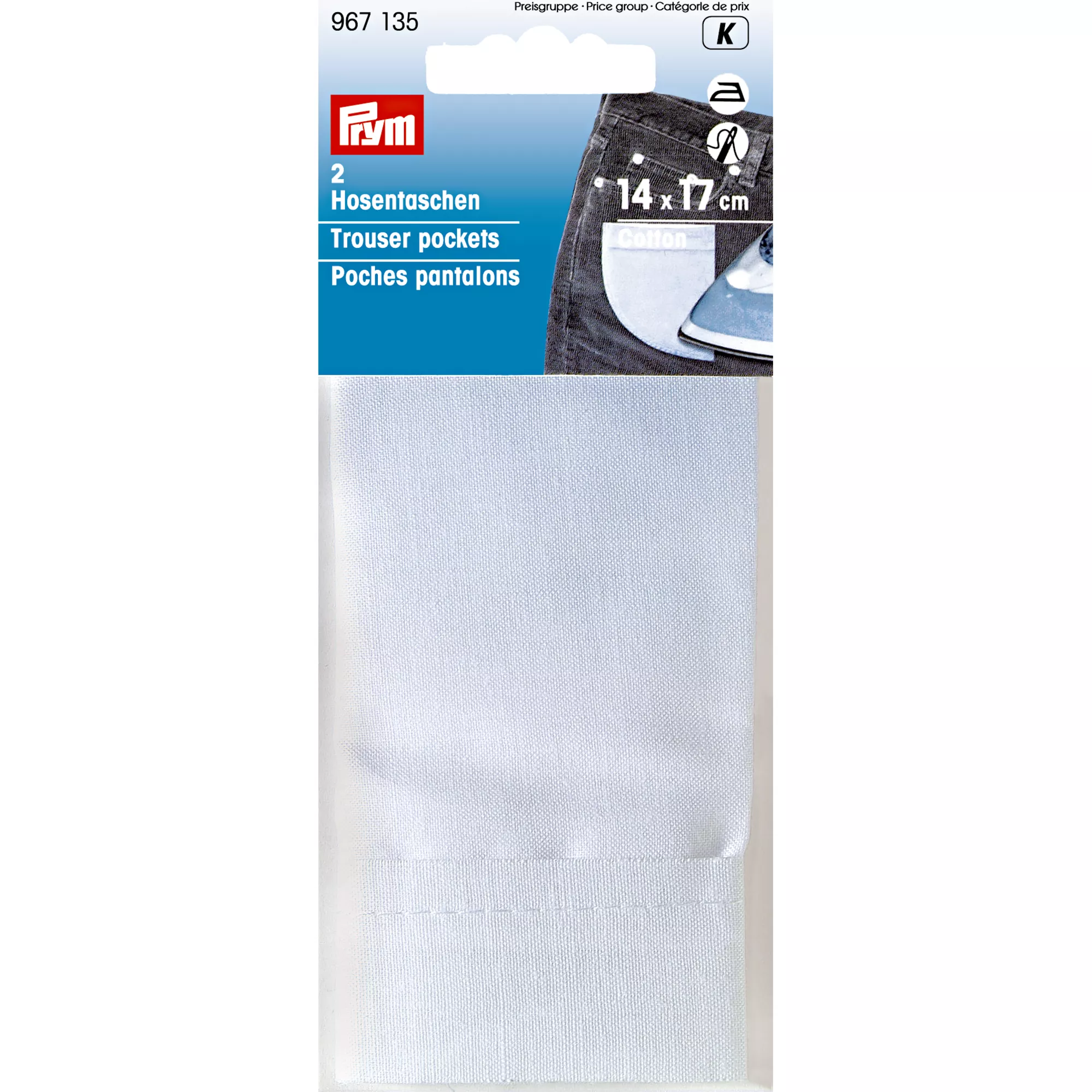Trouser pockets half, to iron on, 14 x 17cm, white