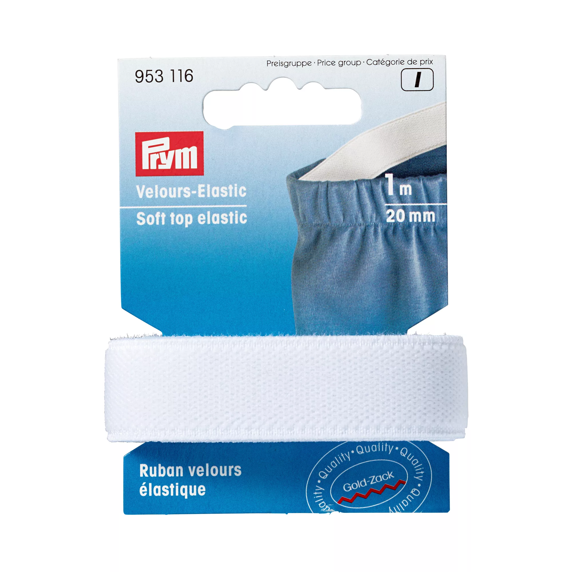Velour-Elastic, 20mm, weiß, 1m