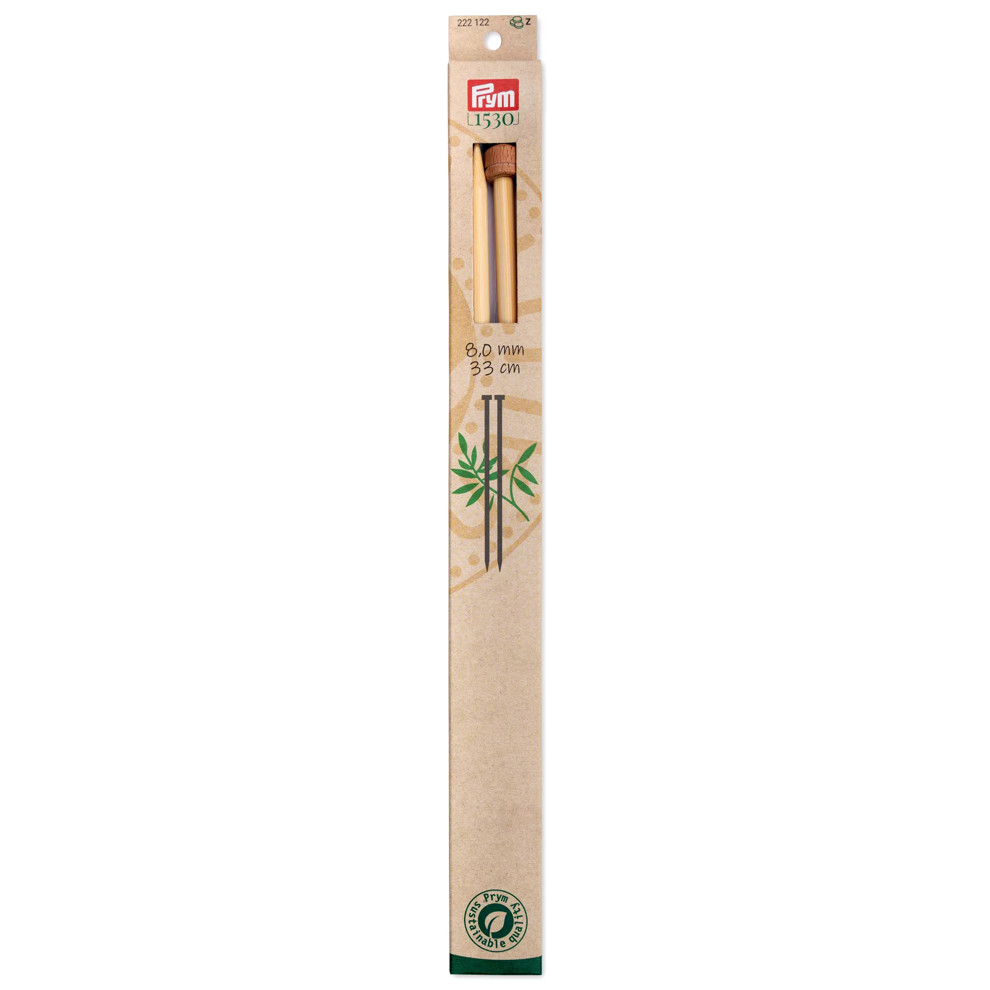 Single-pointed knitting needles Prym 1530, bamboo, 33cm, 8.00mm