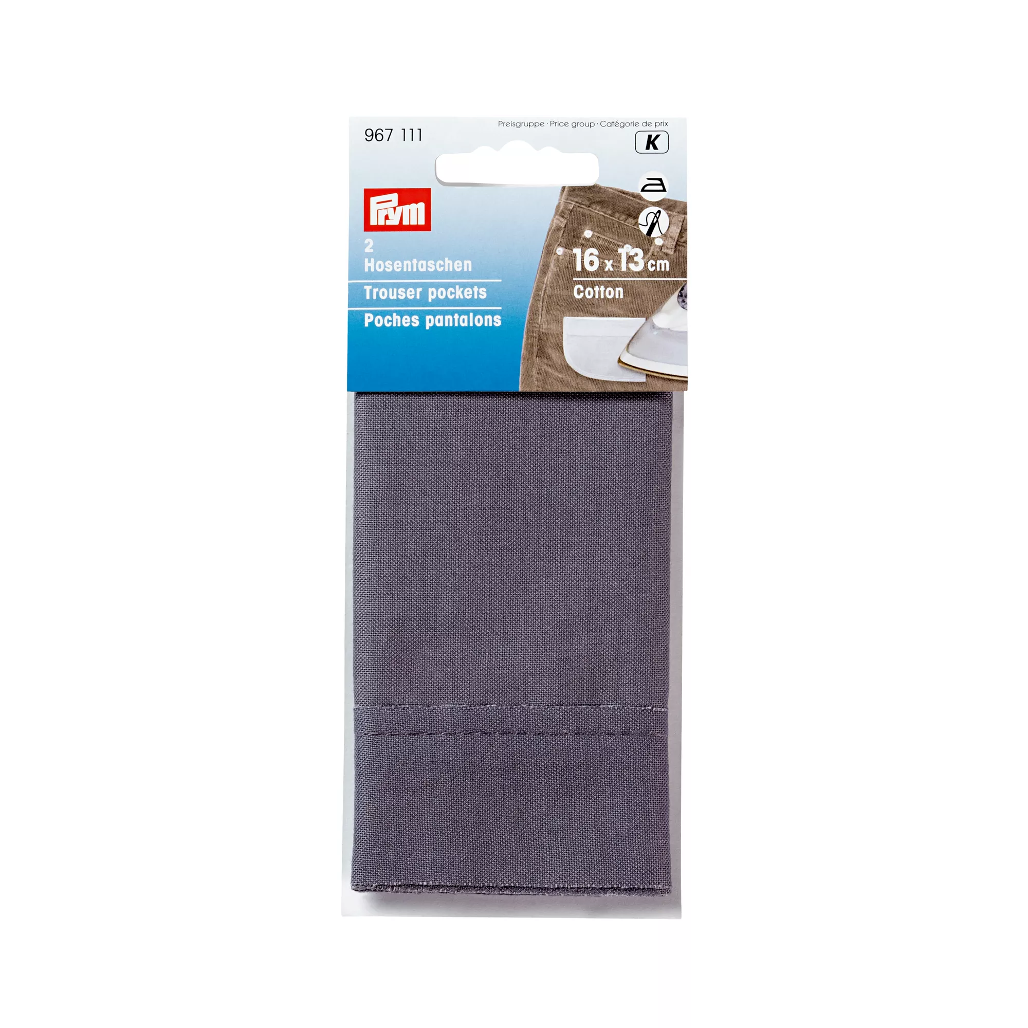 Trouser pockets half, to iron on, 16 x 13cm, grey