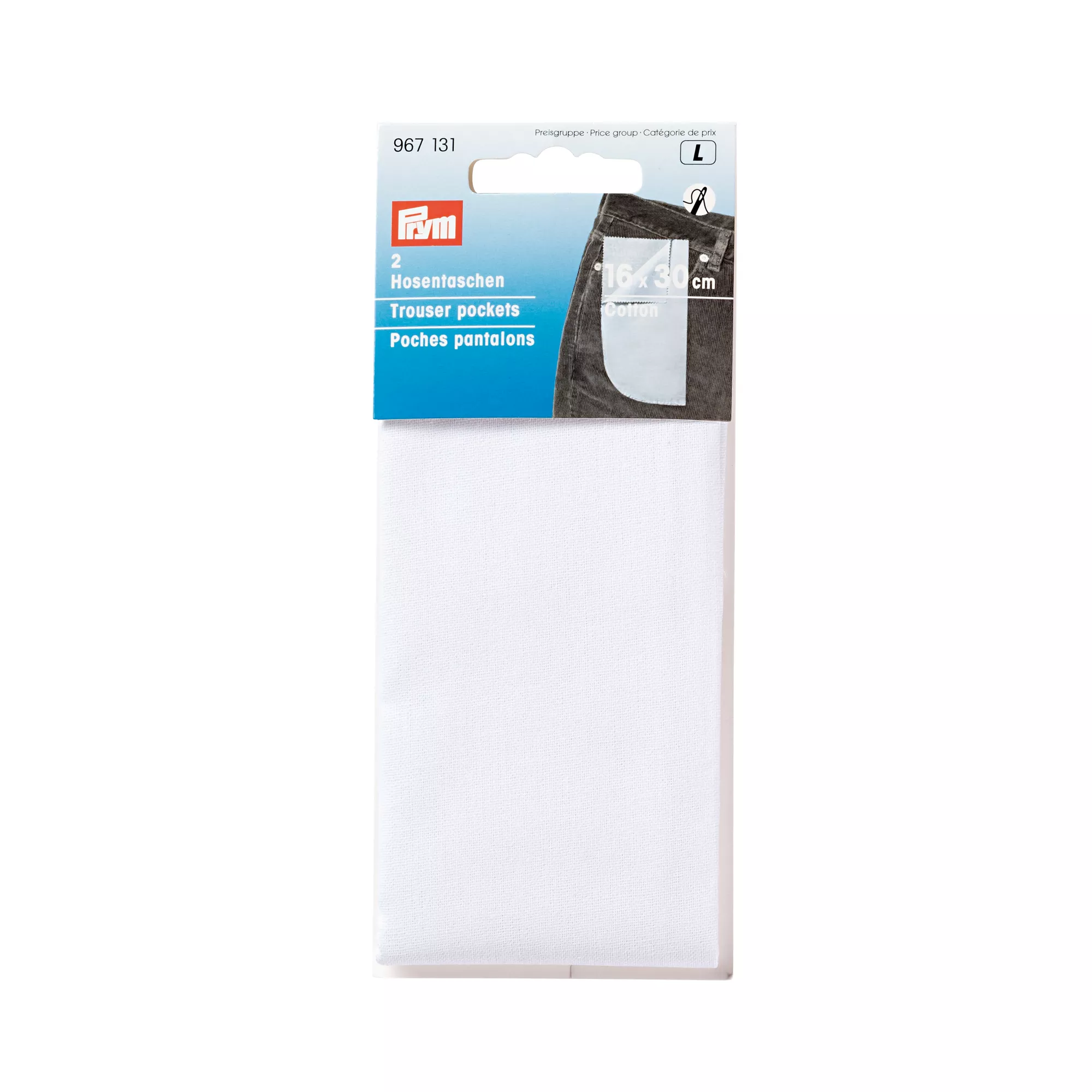 Trouser pockets whole, to sew on 16 x 30cm, white