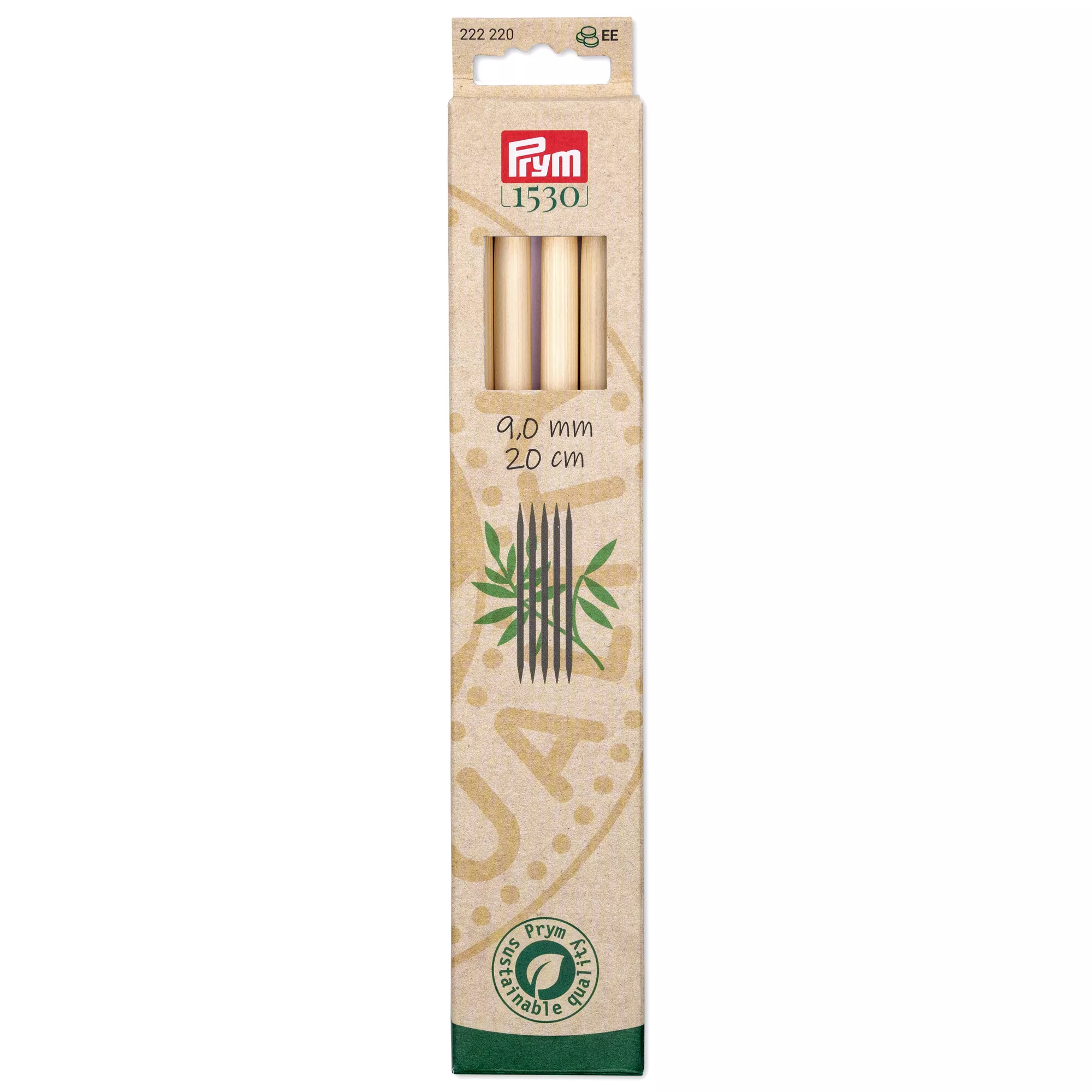 Double-pointed knitting needles Prym 1530, bamboo, 20cm, 9.00mm