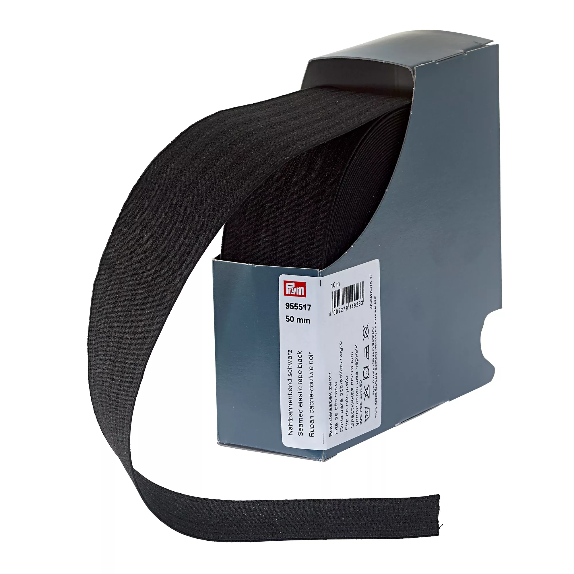 Seamed elastic tape, 50mm, black, 10m