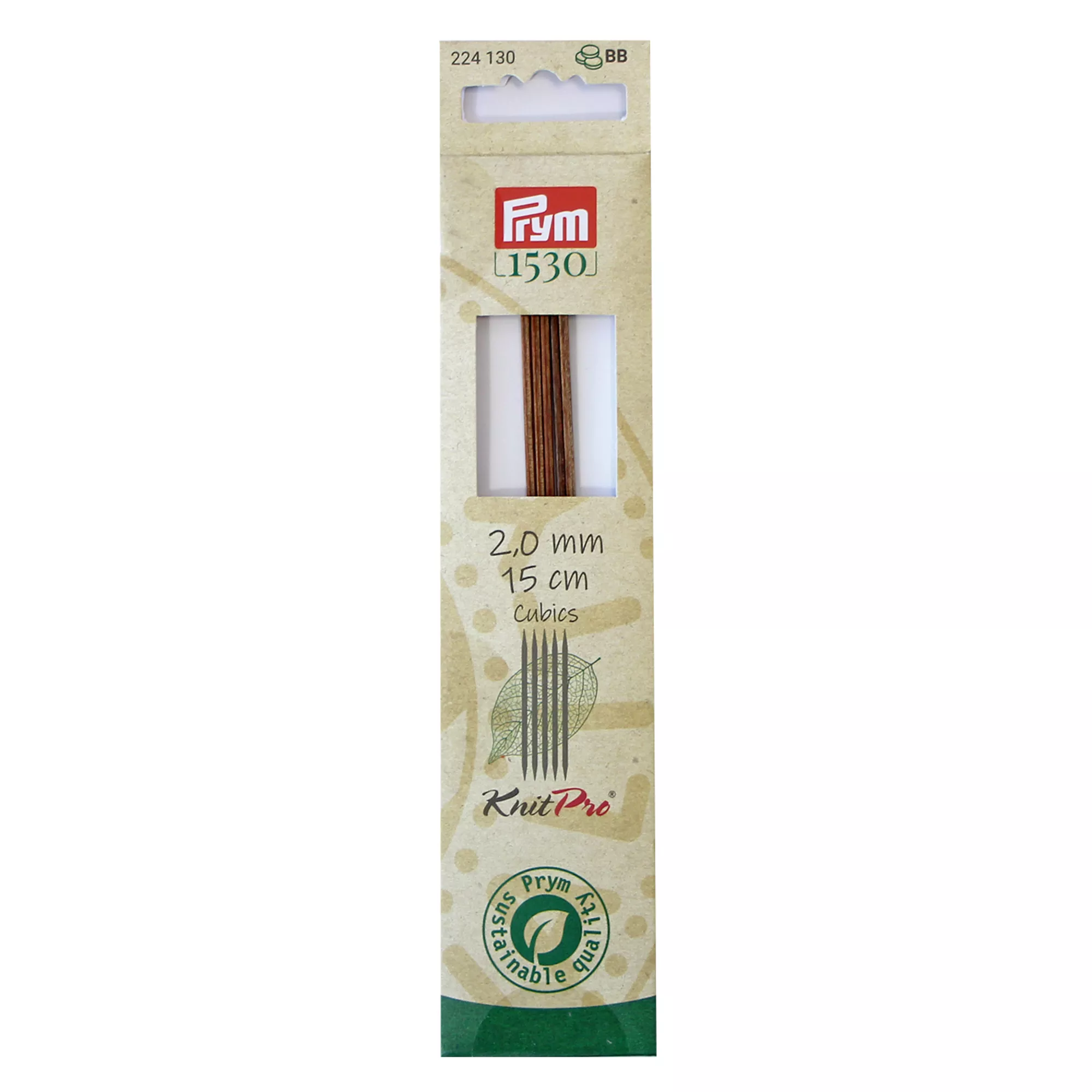 Double-pointed knitting needles, Natural, CUBICS, 15cm, 2.00mm