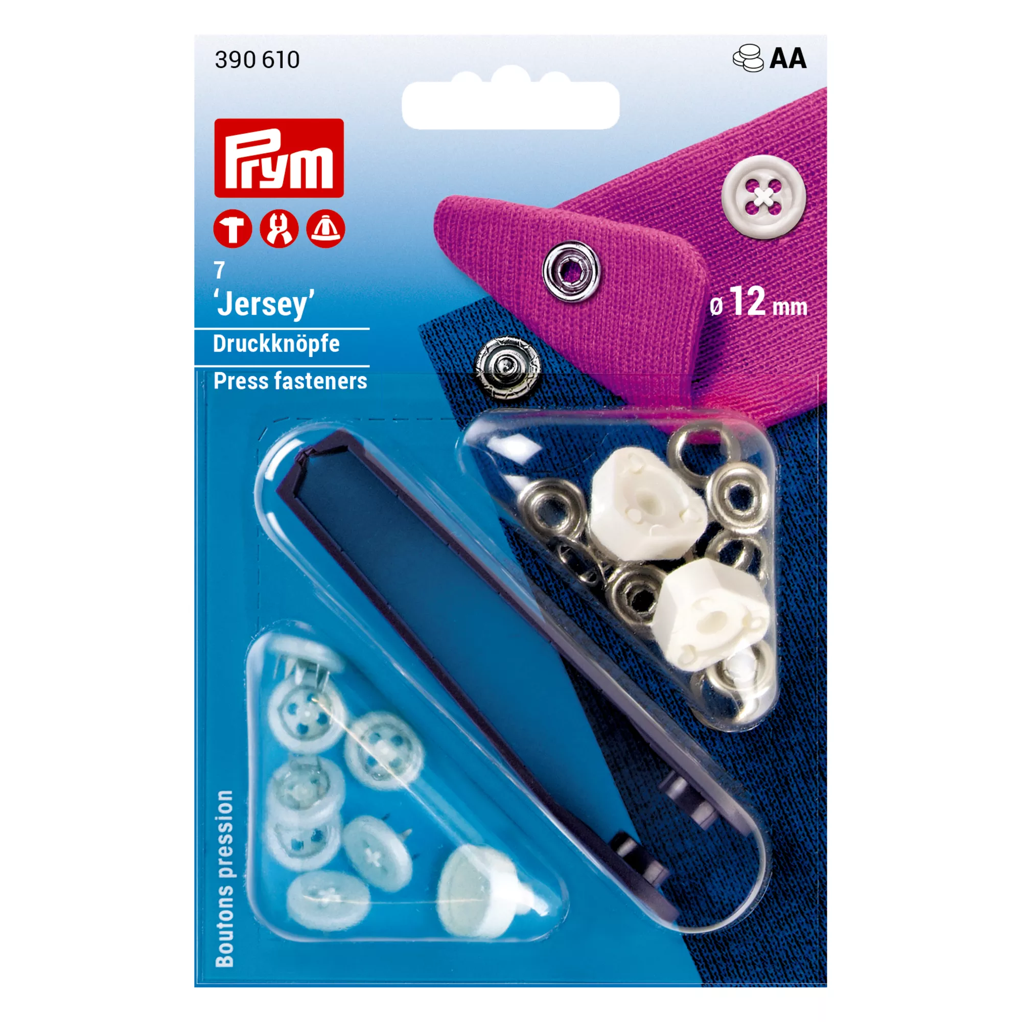 Non-sew press fasteners 'Jersey', sew-on look