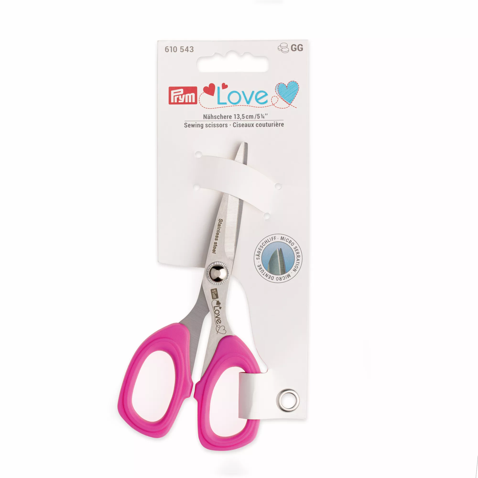 Sewing scissors with micro serration, Prym Love, 13.5cm/5¼'', pink