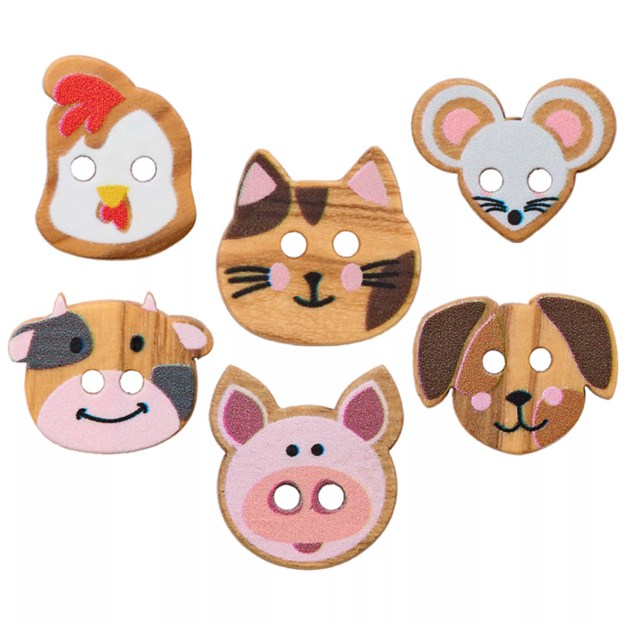 Bouton bois 2-trous, Motif animaux