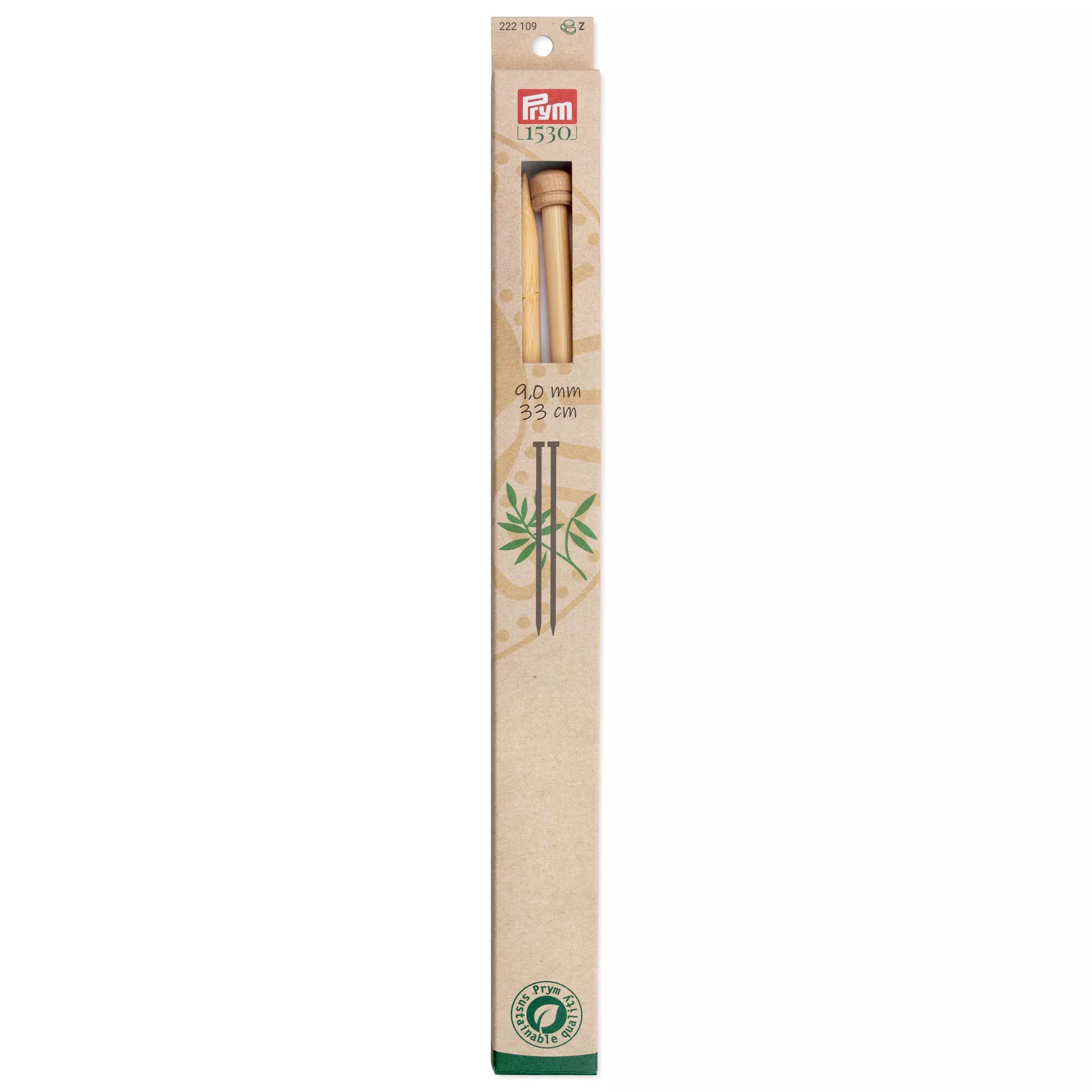 Single-pointed knitting needles Prym 1530, bamboo, 33cm, 9.00mm