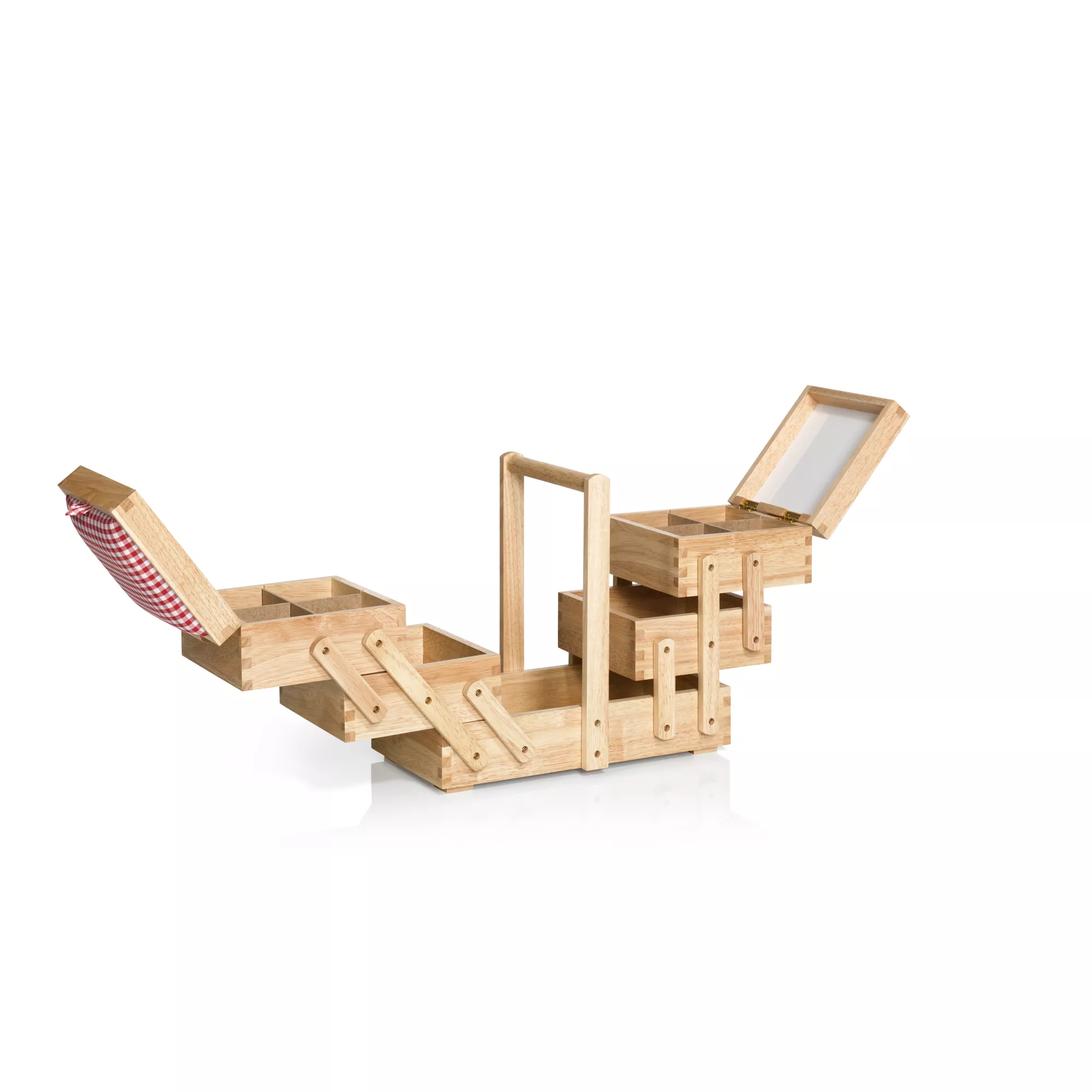 Sewing box in light wood, with fabric