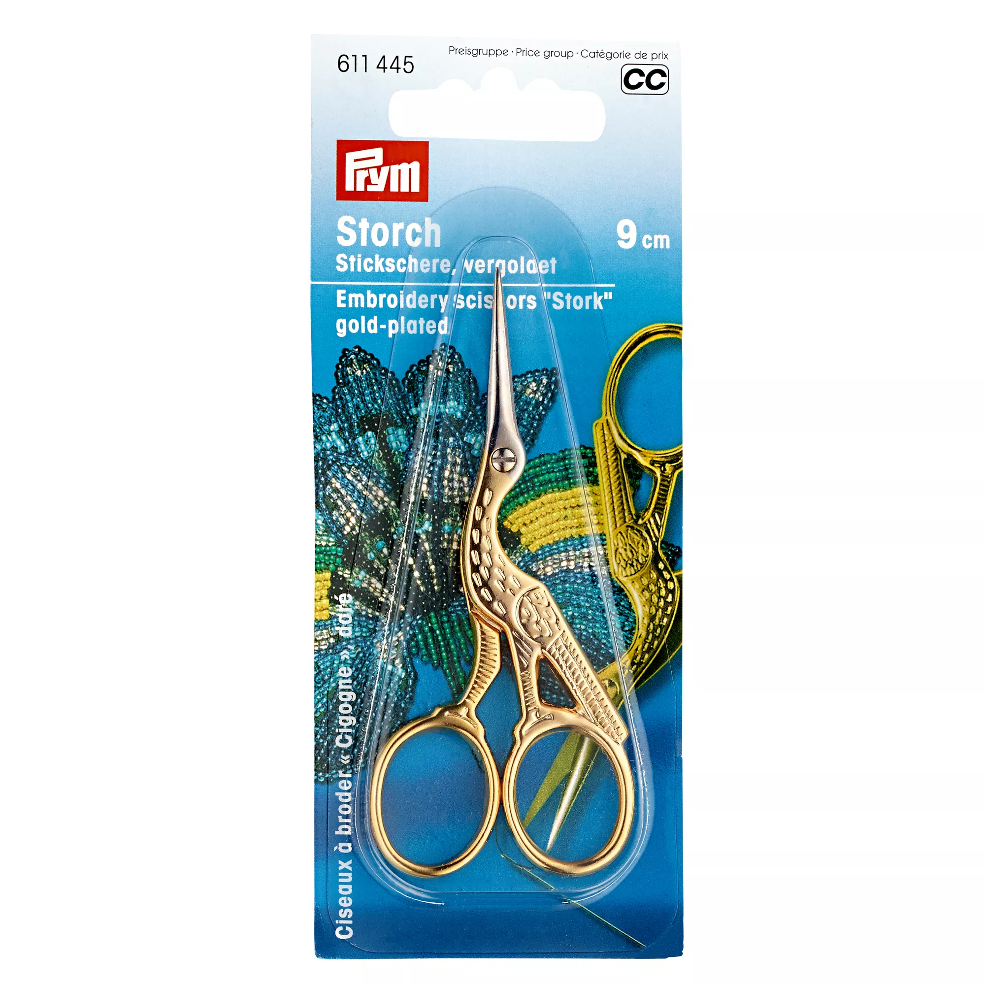 Embroidery scissors stork 9cm gold-plated