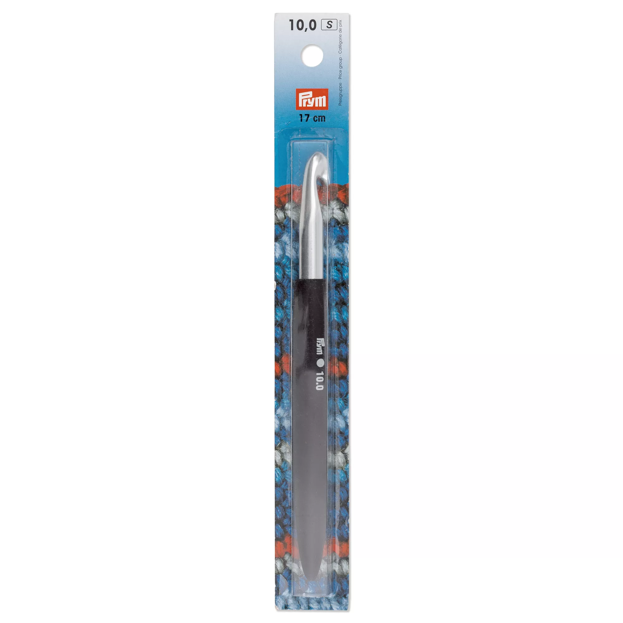 Soft-grip wool crochet hook, 17cm, 10.00mm, silver-coloured