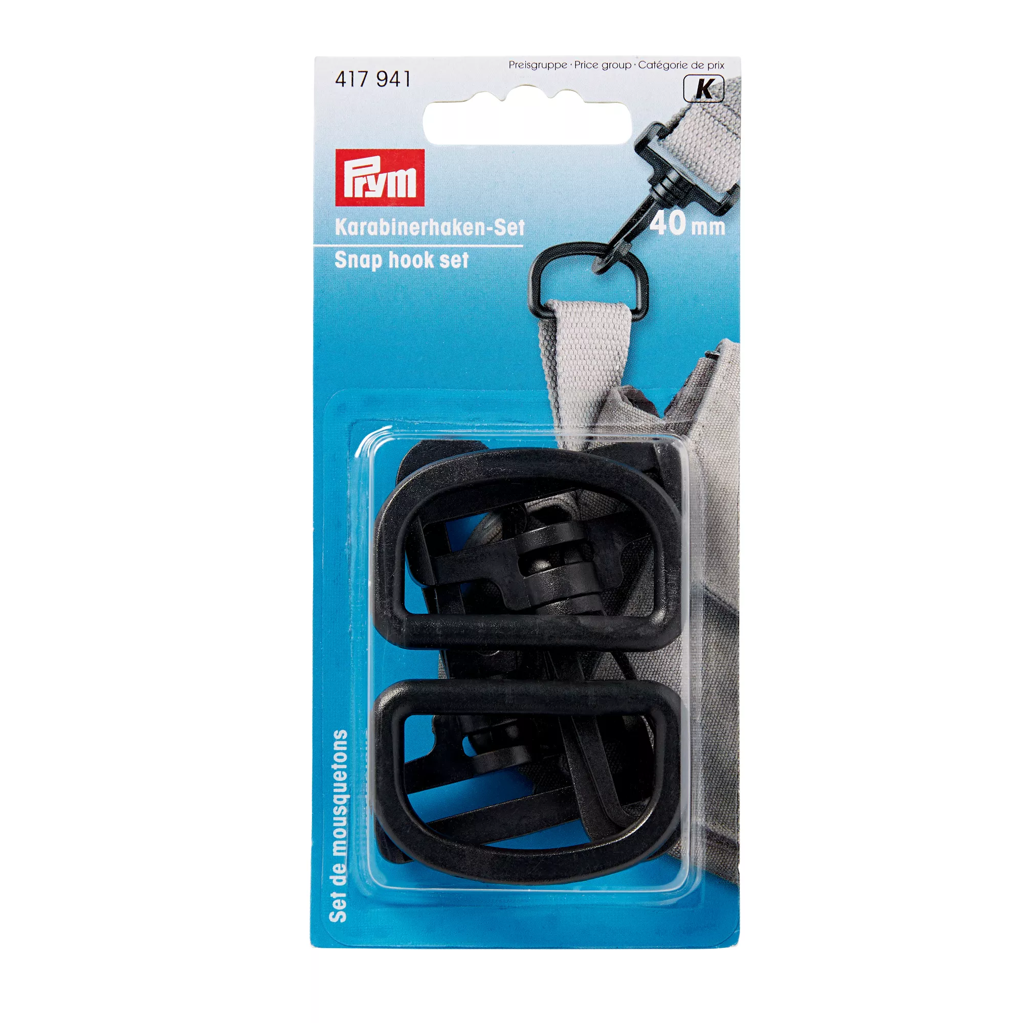 Snap hook set 40mm, black