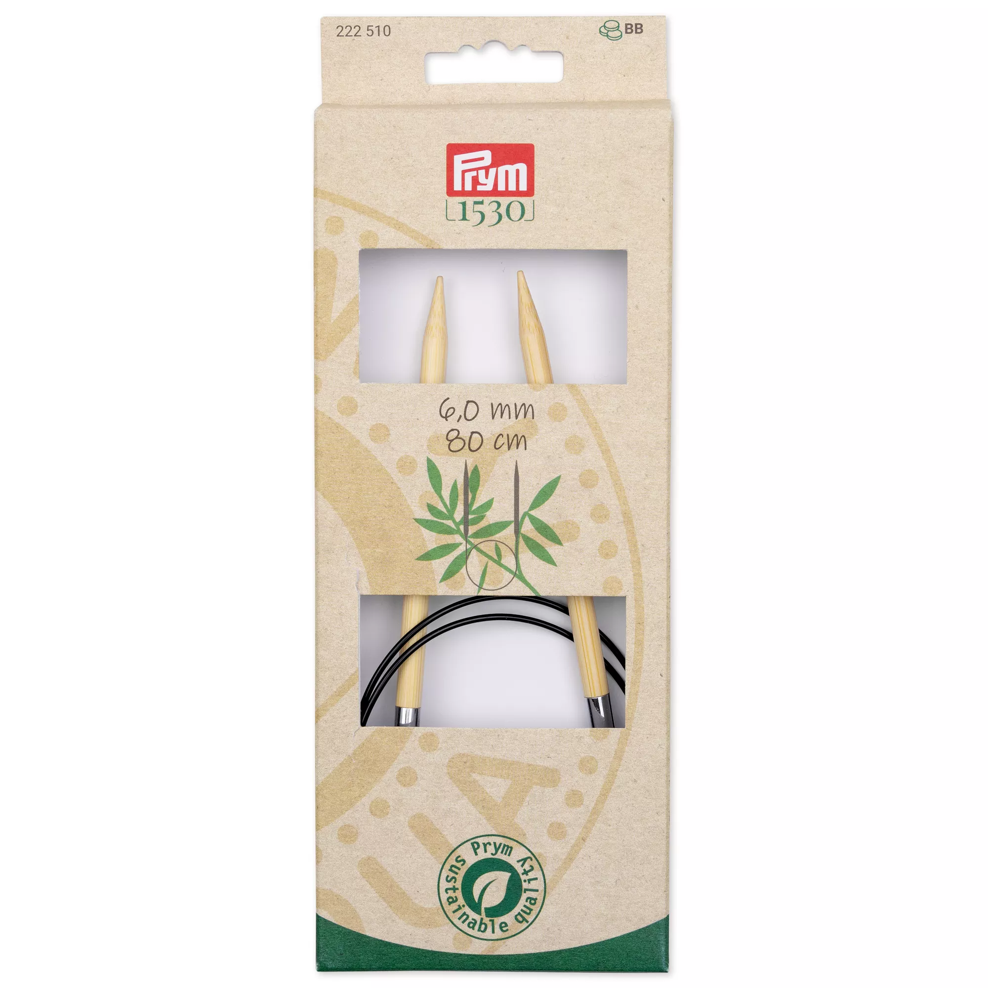 Aiguille à tricoter circulaire Bambou Prym 1530, 80cm, 6,00mm