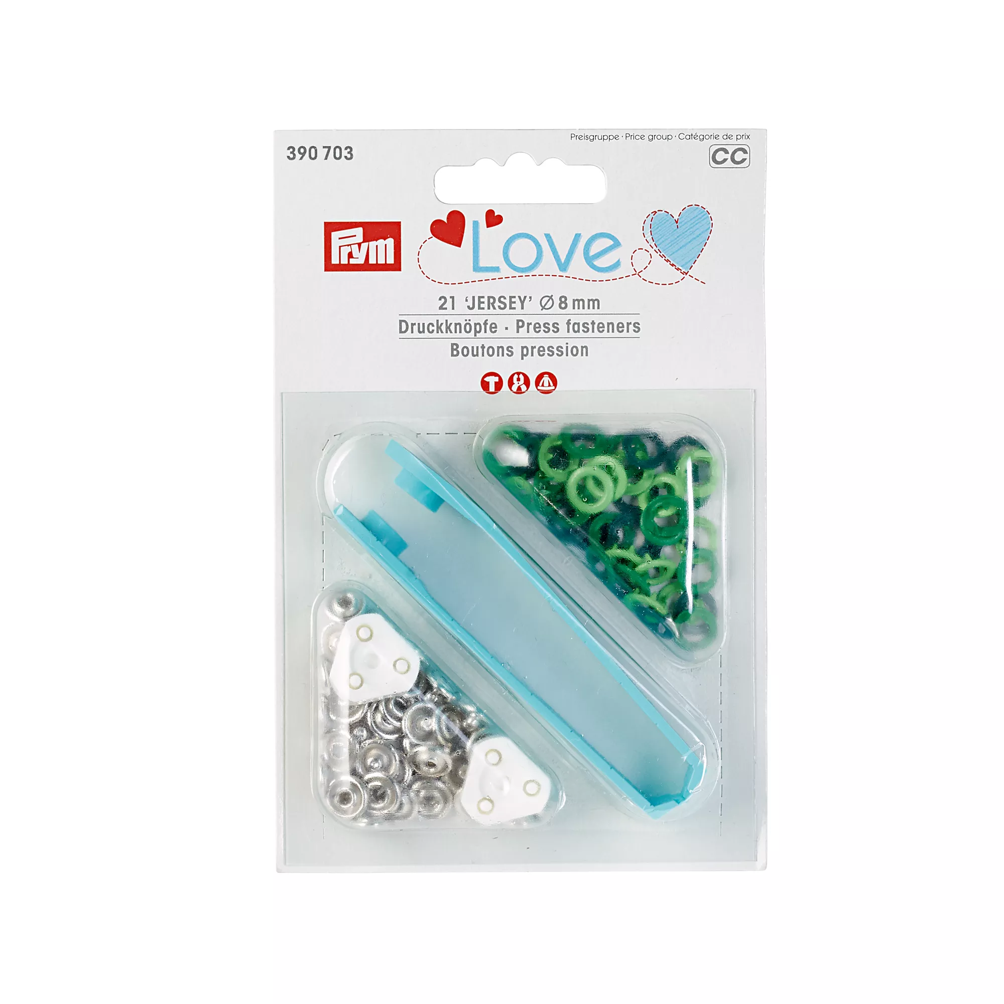 Snap fasteners jersey, Prym Love, 8mm, green