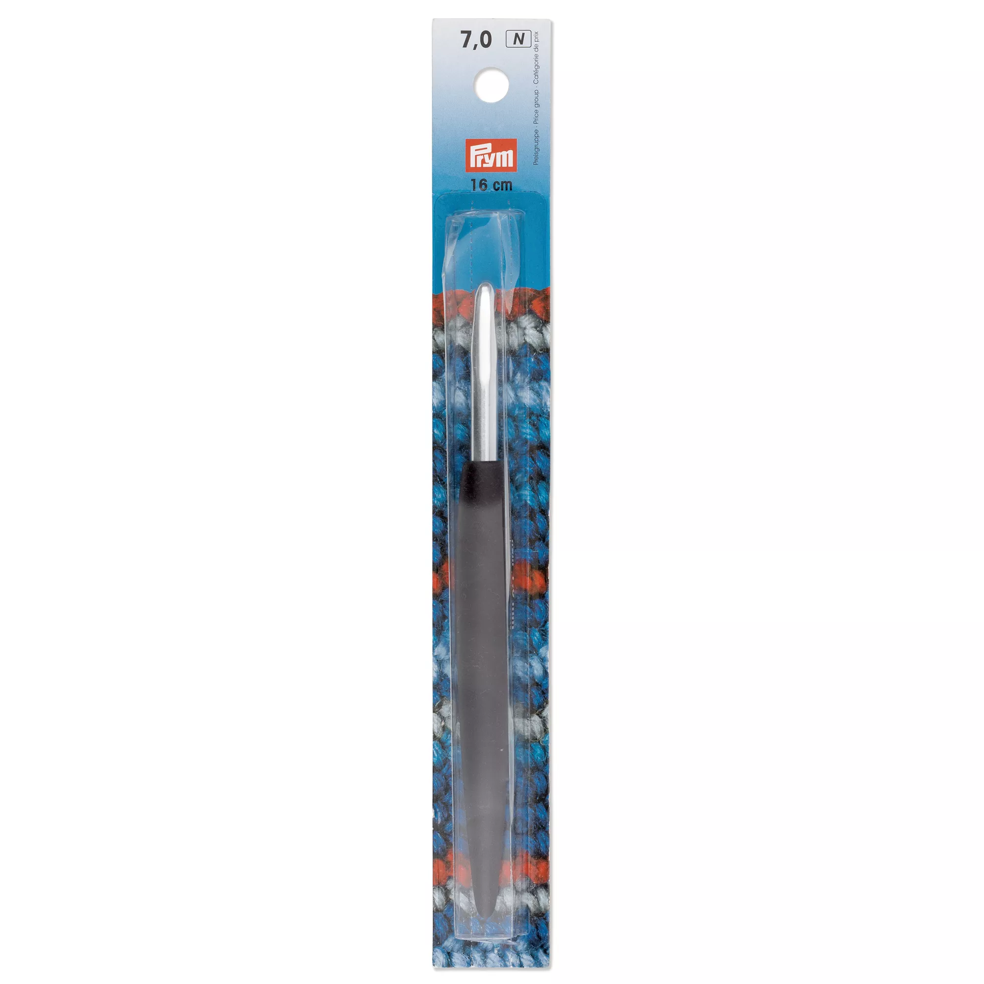 Soft-grip wool crochet hook, 16cm, 7.00mm, silver-coloured