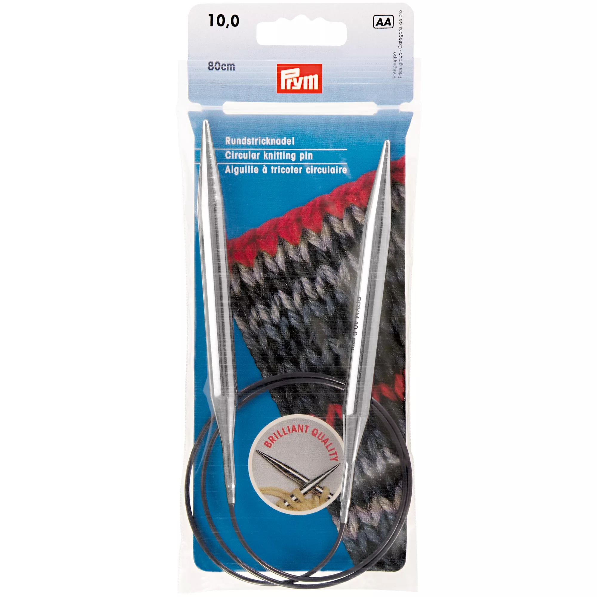Circular knitting needles, 80cm, 10.00mm, silver-coloured