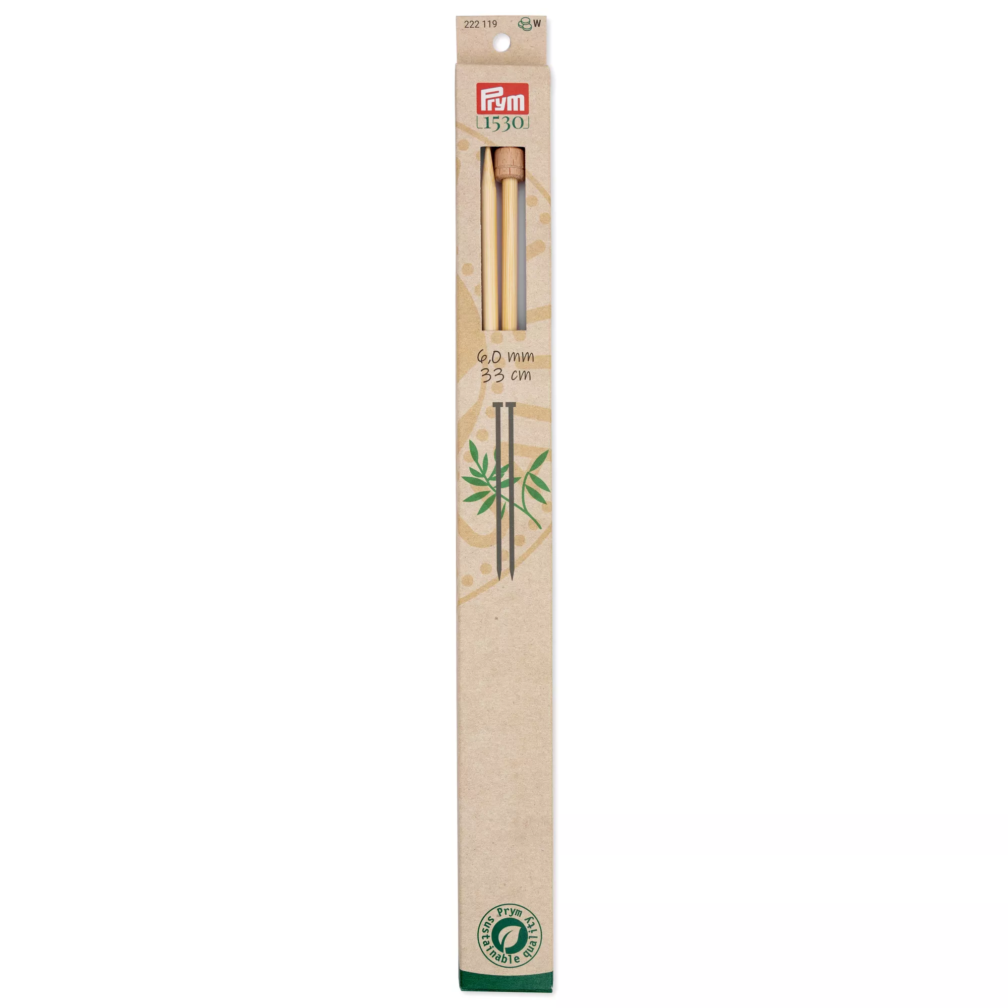 Single-pointed knitting needles Prym 1530, bamboo, 33cm, 6.00mm