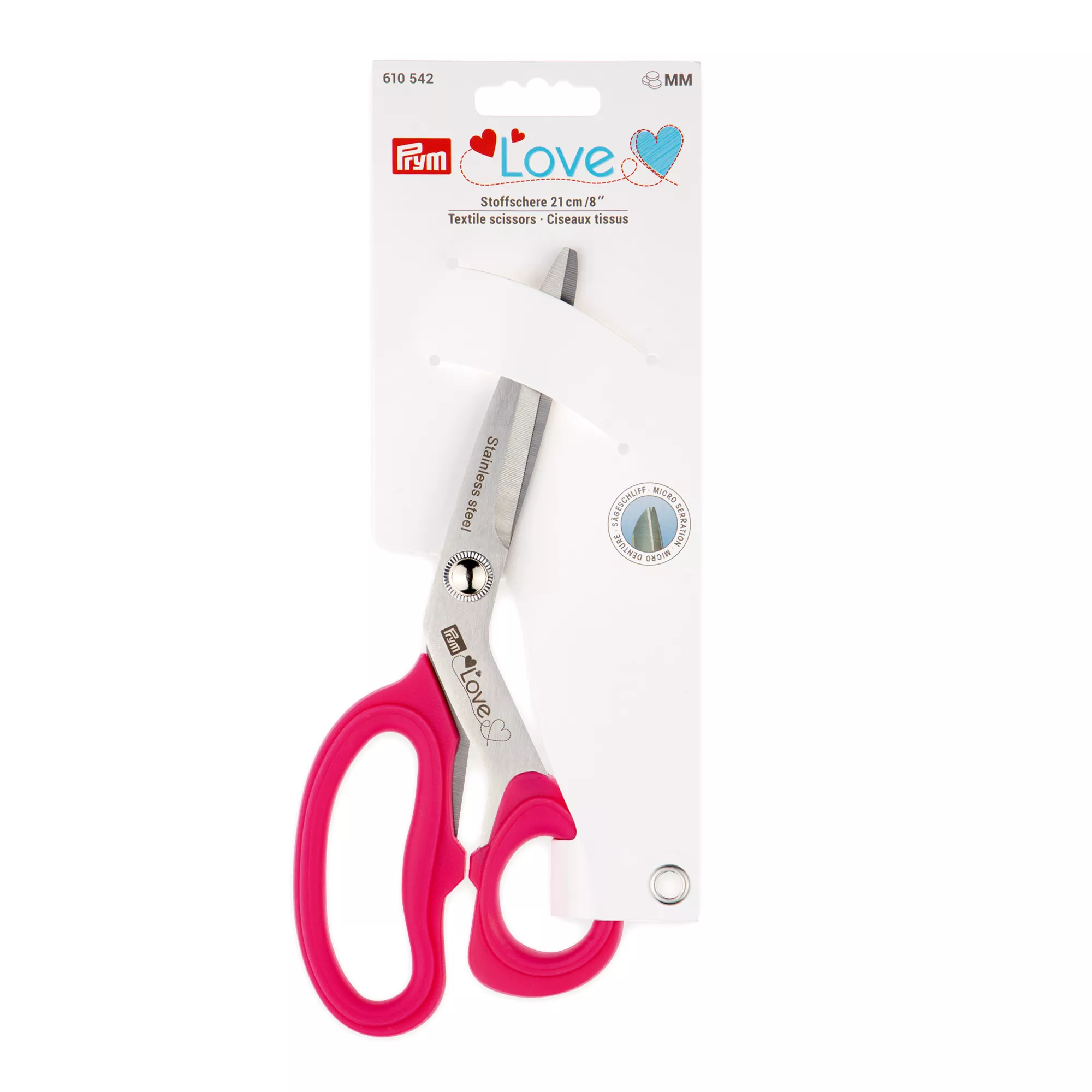 Textile scissors with micro serration, Prym Love, 21cm/8'', pink