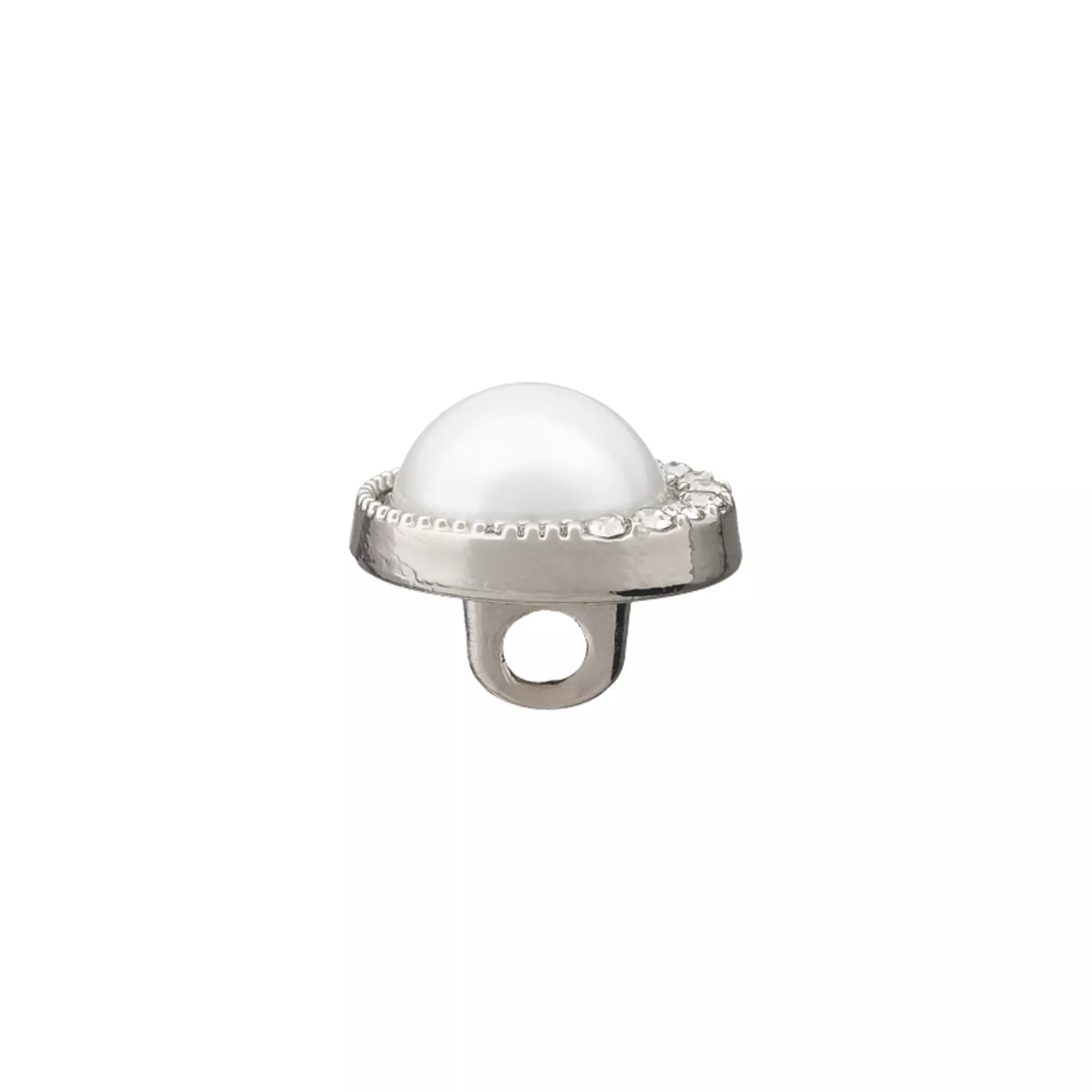 Bouton métal/strass pied avec perle