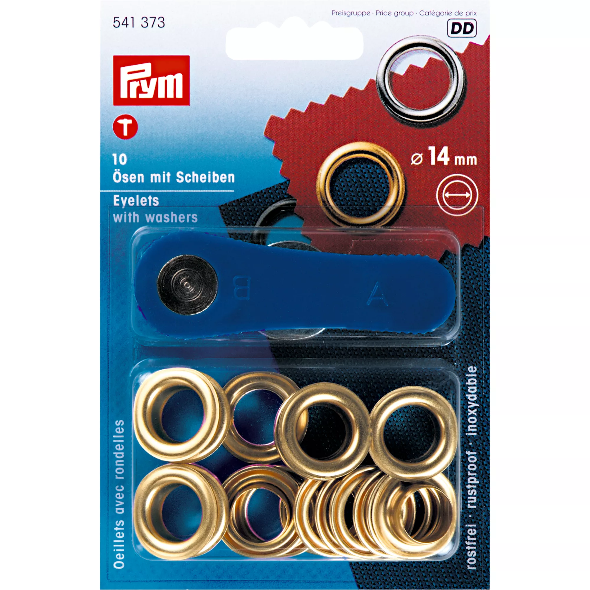 Eyelets and washers, 14.0mm, gold-coloured