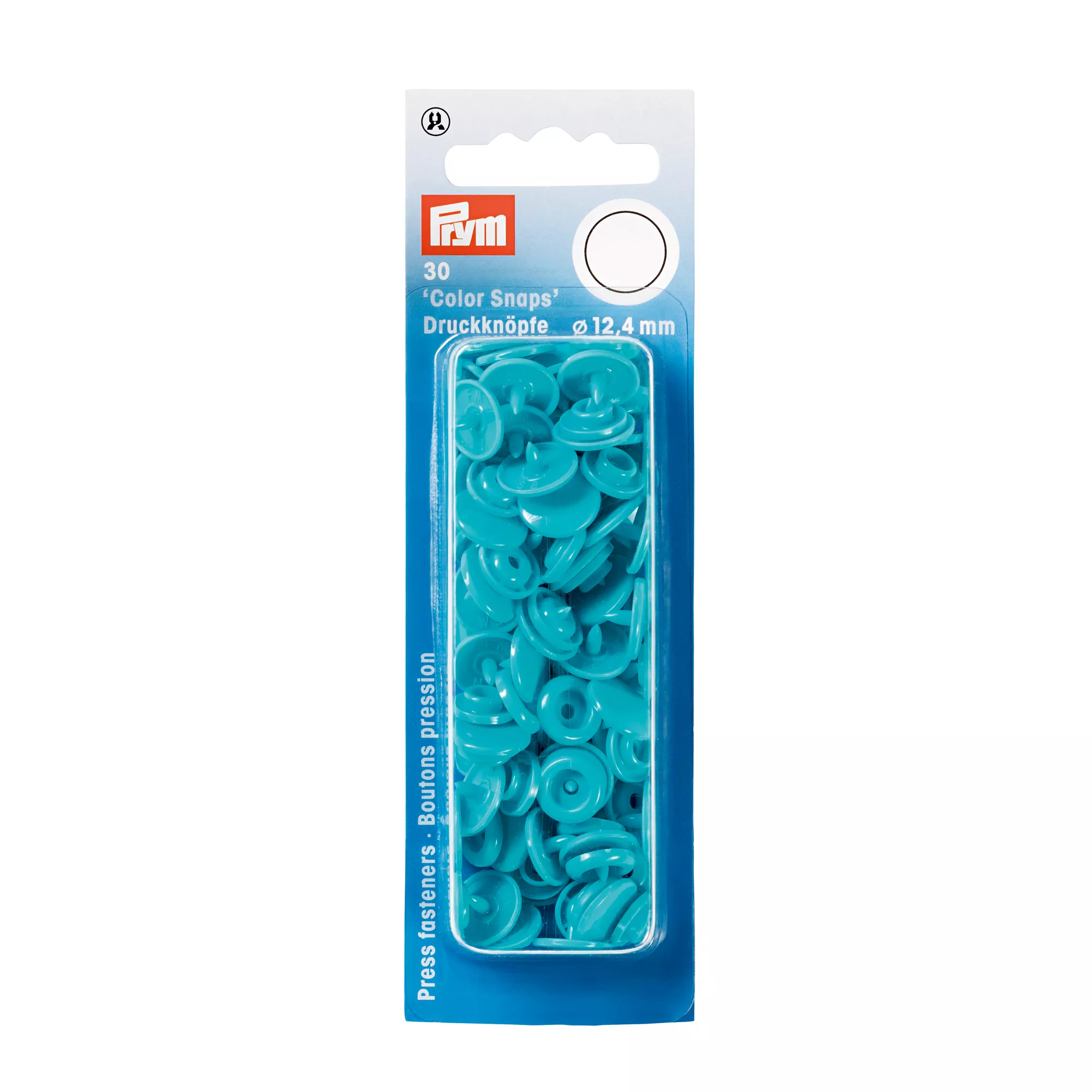 Non-sew press fasteners, Colour Snaps, round, 12.4mm, turquoise