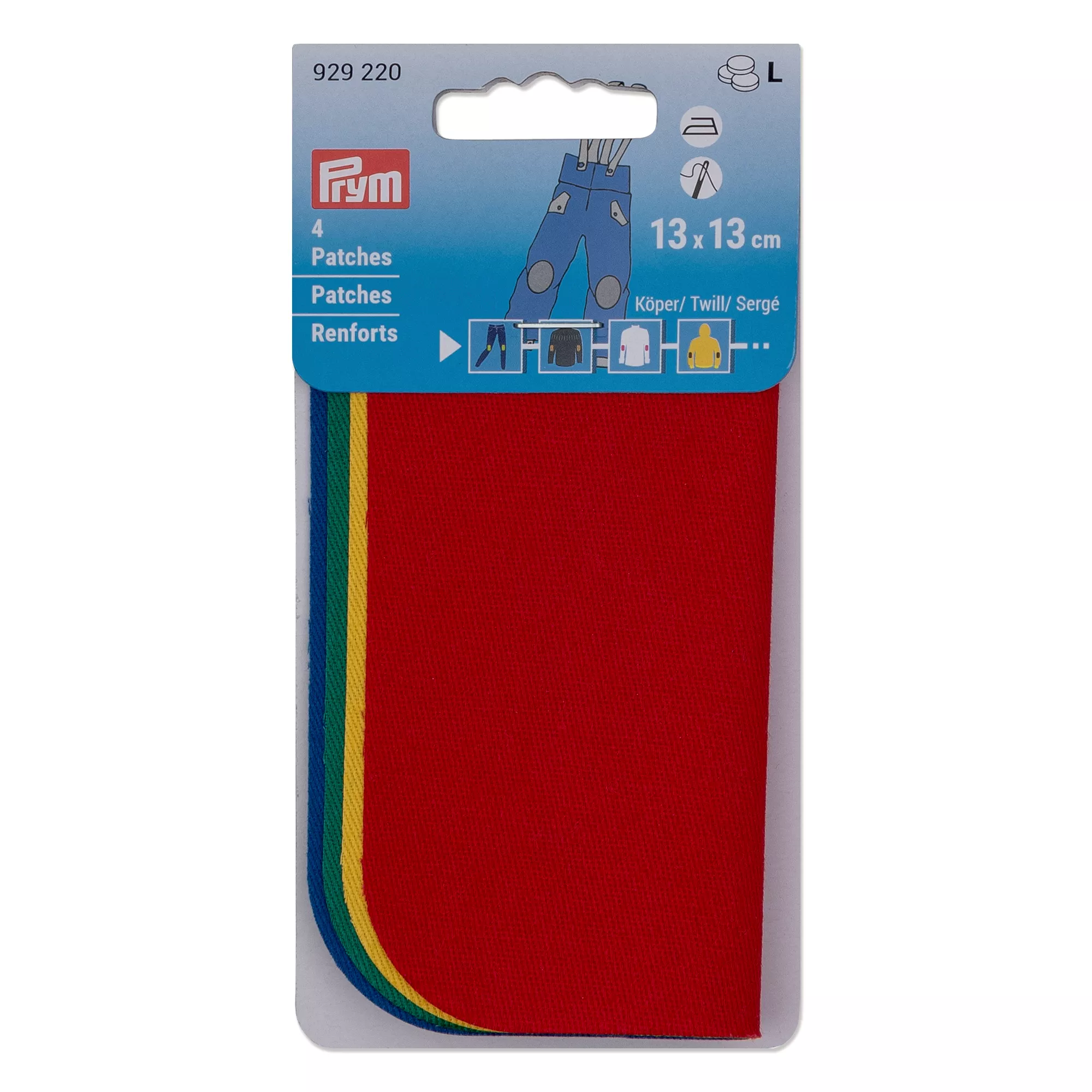 Patches twill 13 x 13 cm, red, yellow, green, blue