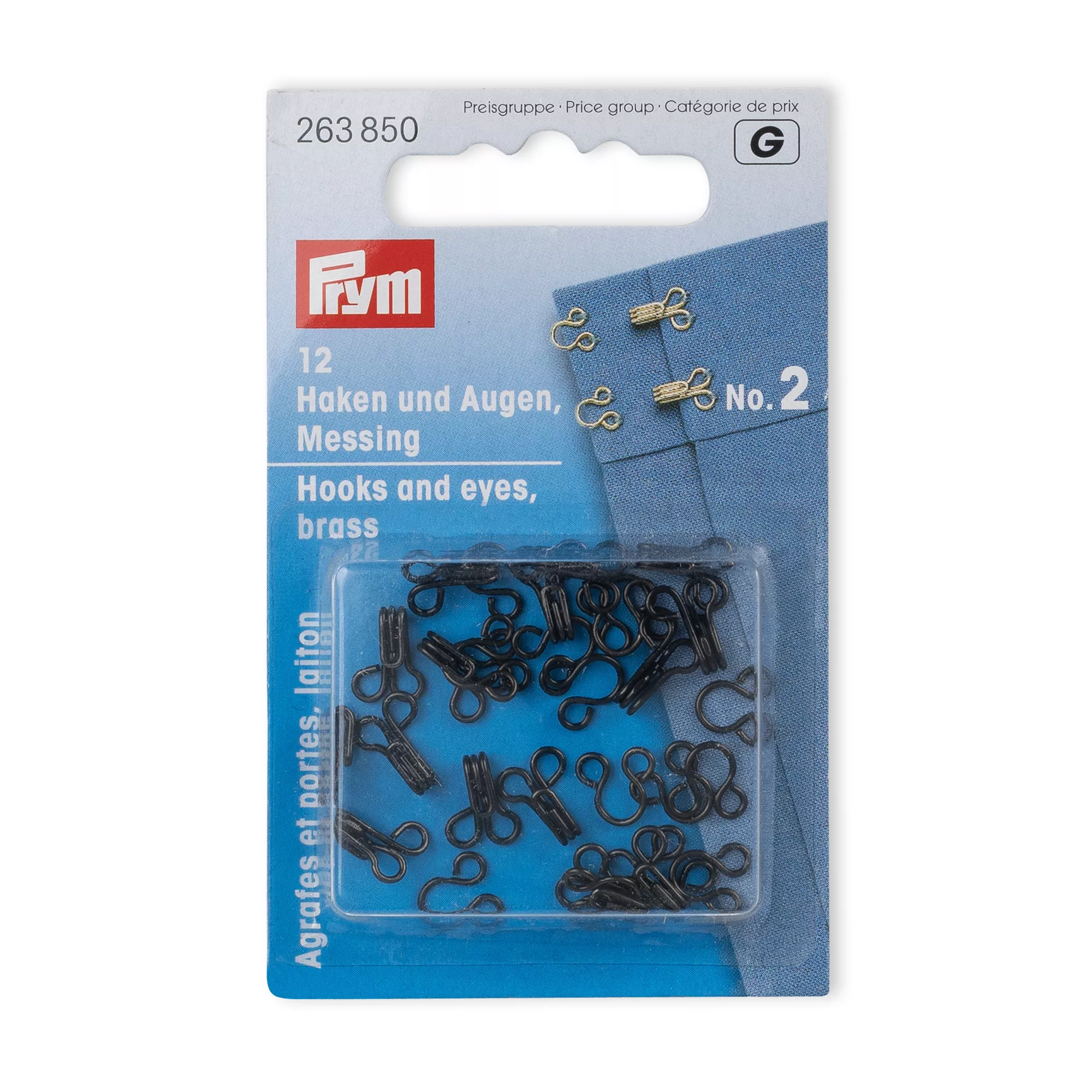 Spring hooks and eyes, size 2, black, card