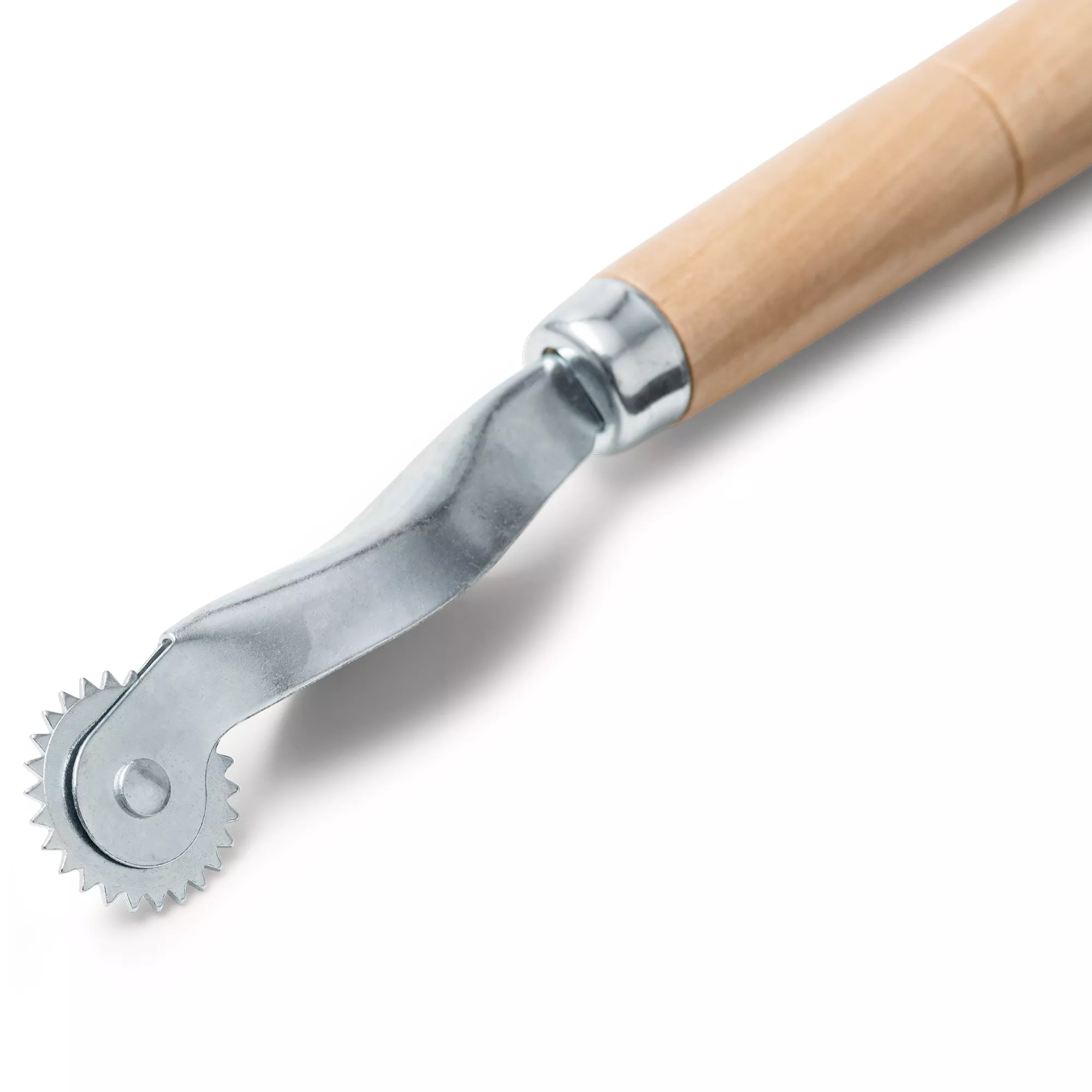 Tracing wheel with wood grip and toothed metal wheel
