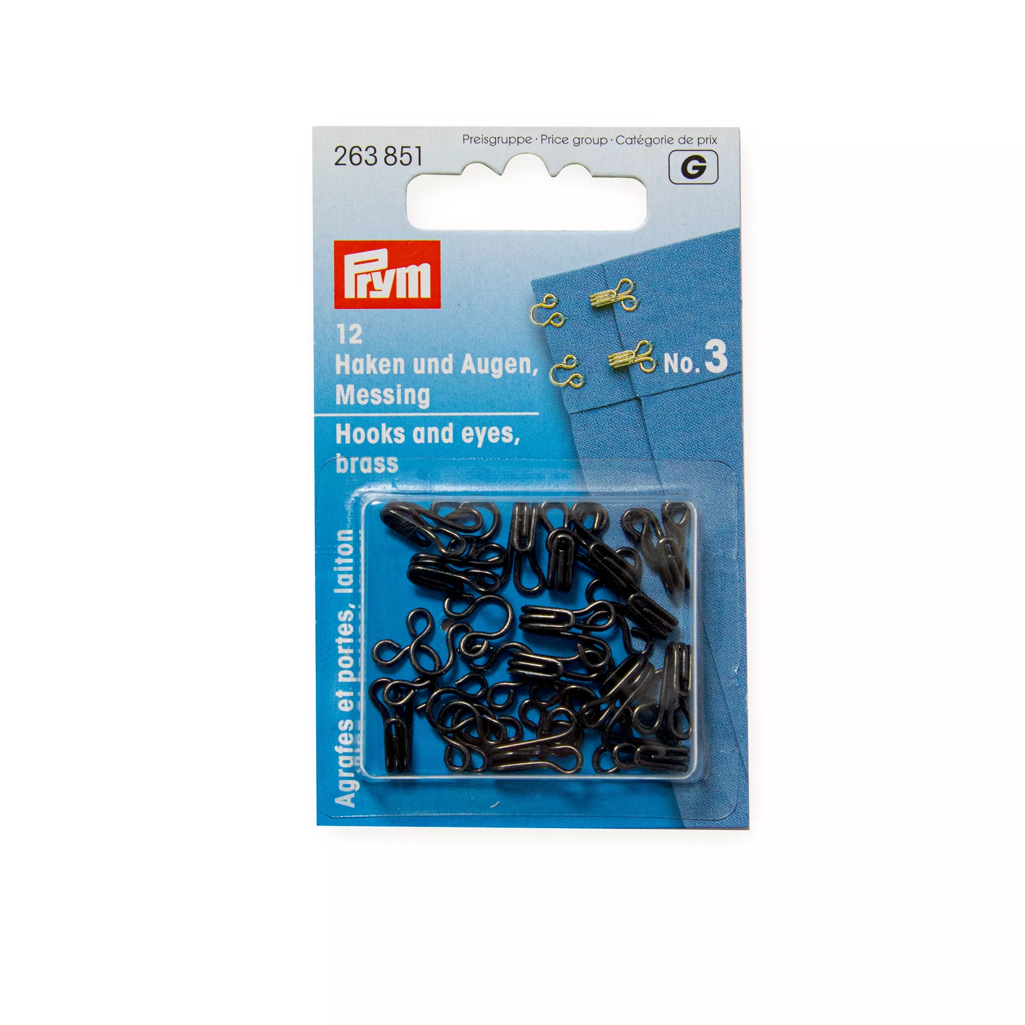 Spring hooks and eyes, size 3, black, card