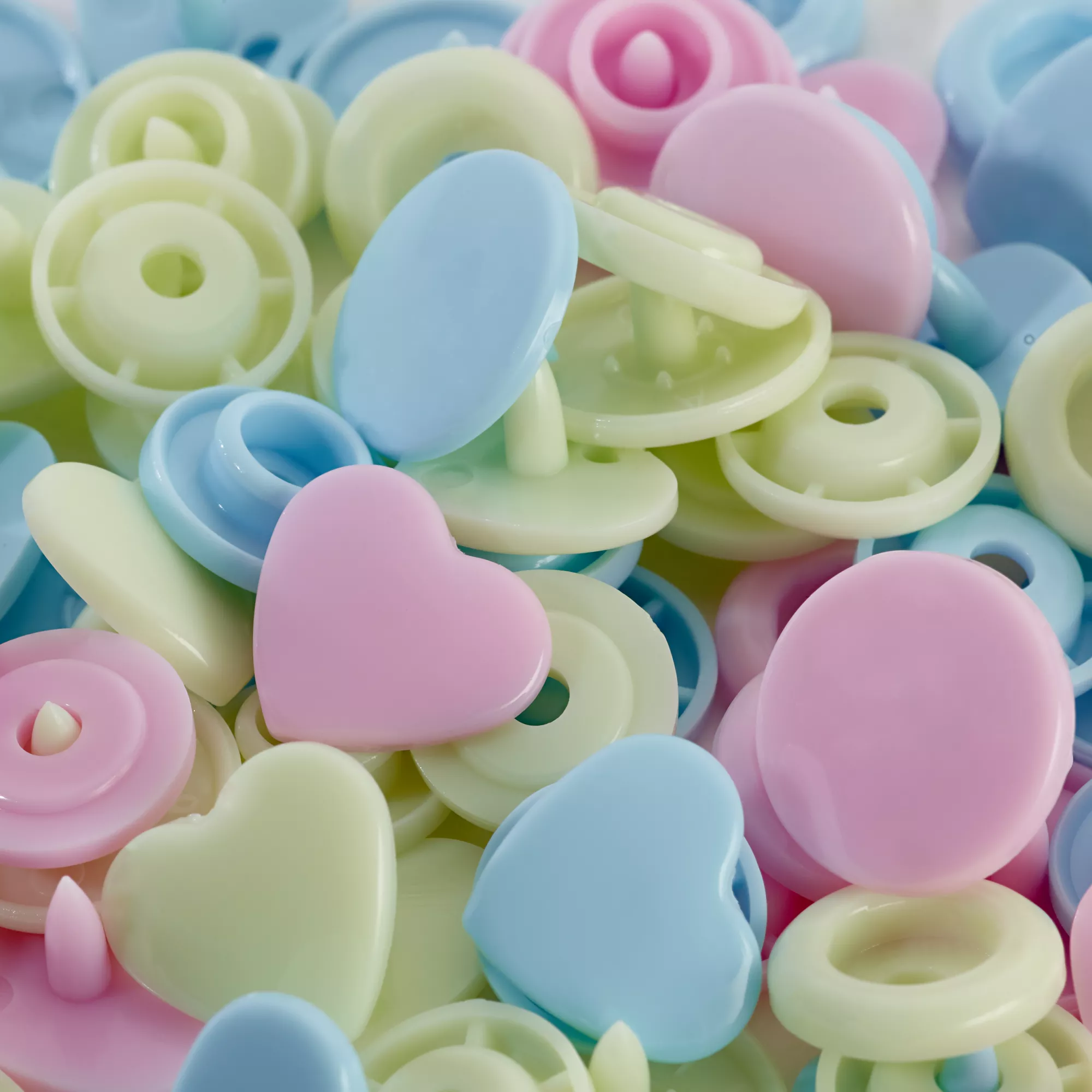Colour snap fastener, Prym Love, heart, 12.4mm, rose/green/light blue