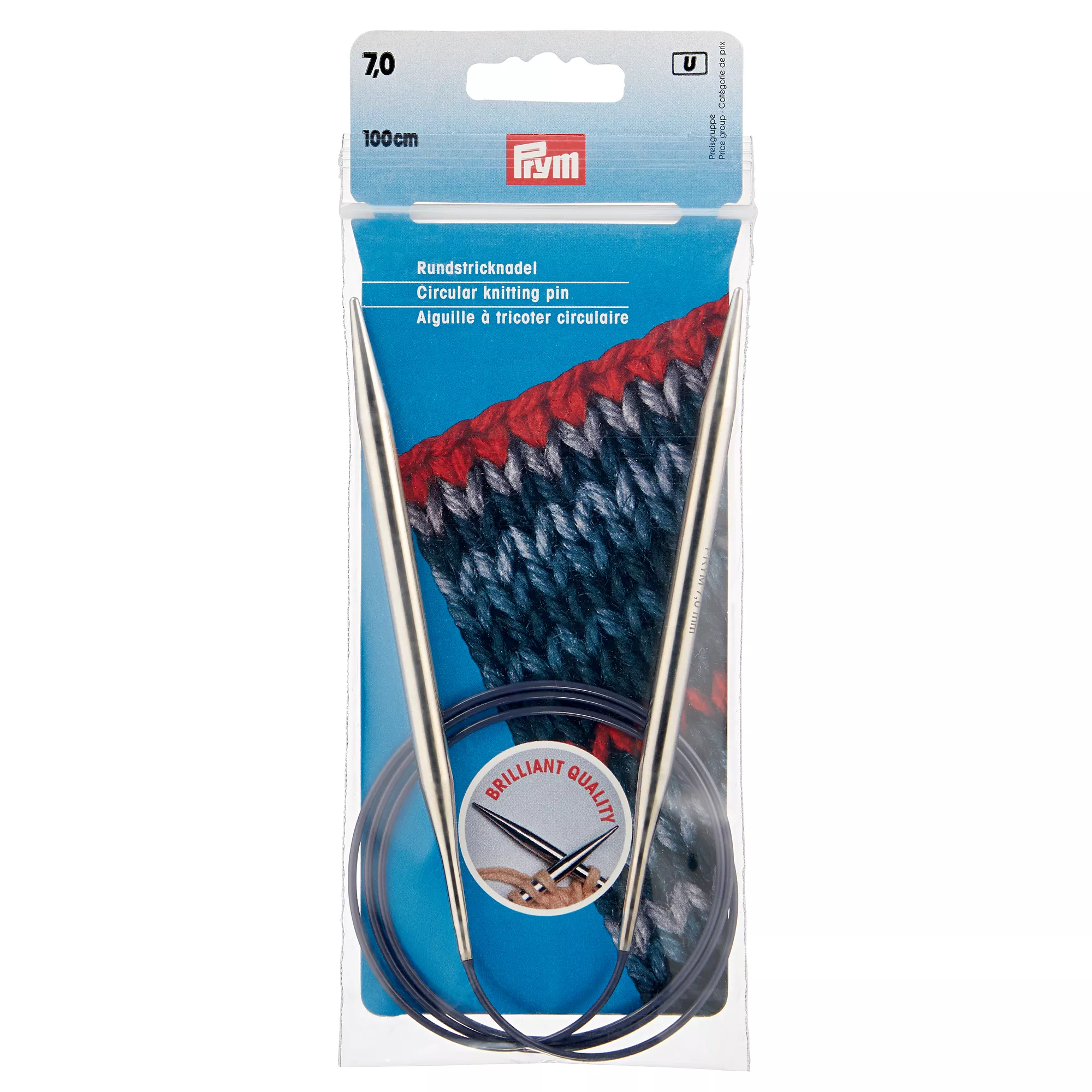 Circular knitting needles, 100cm, 7.00mm, silver-coloured