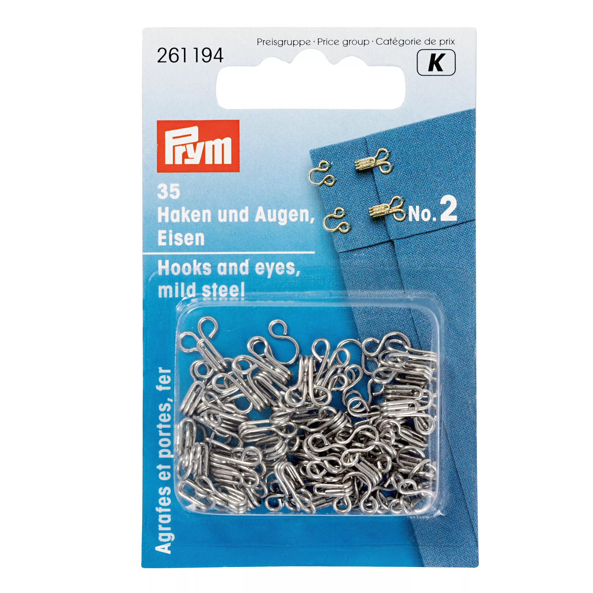 Hooks and eyes, size 2, silver-coloured, card
