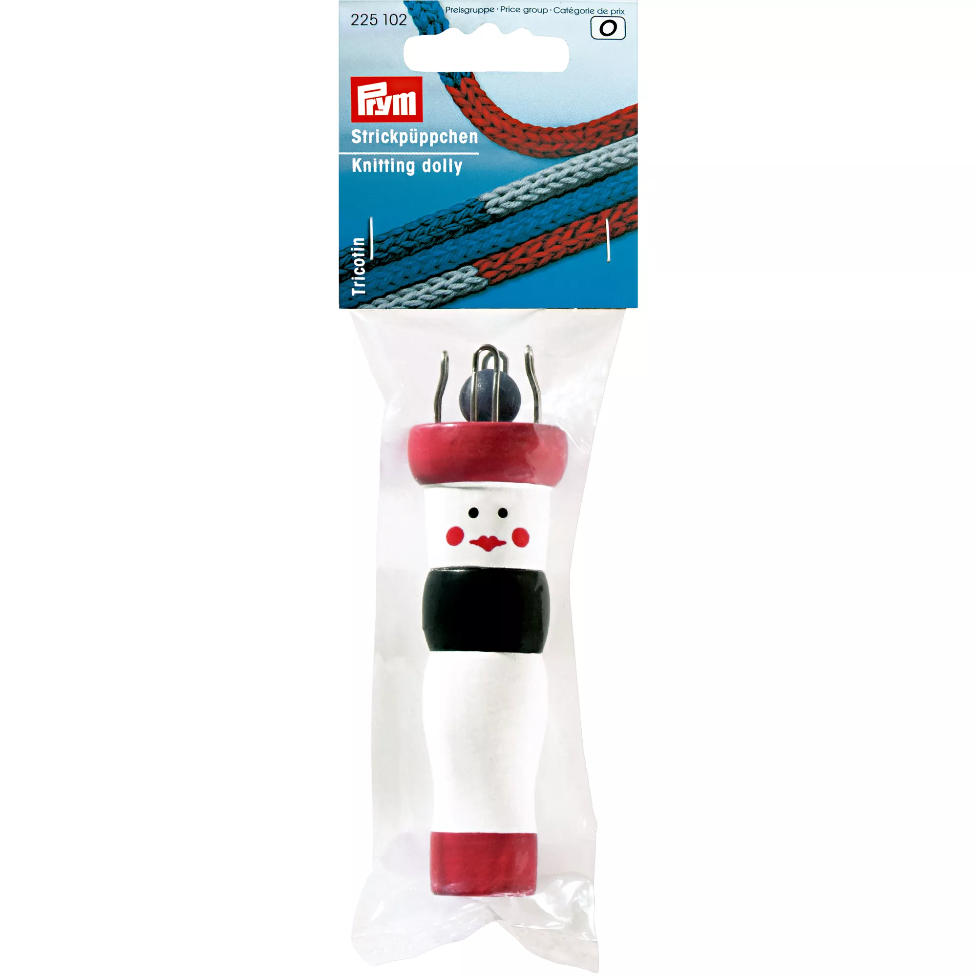 Knitting dolly with pin and instructions, wooden