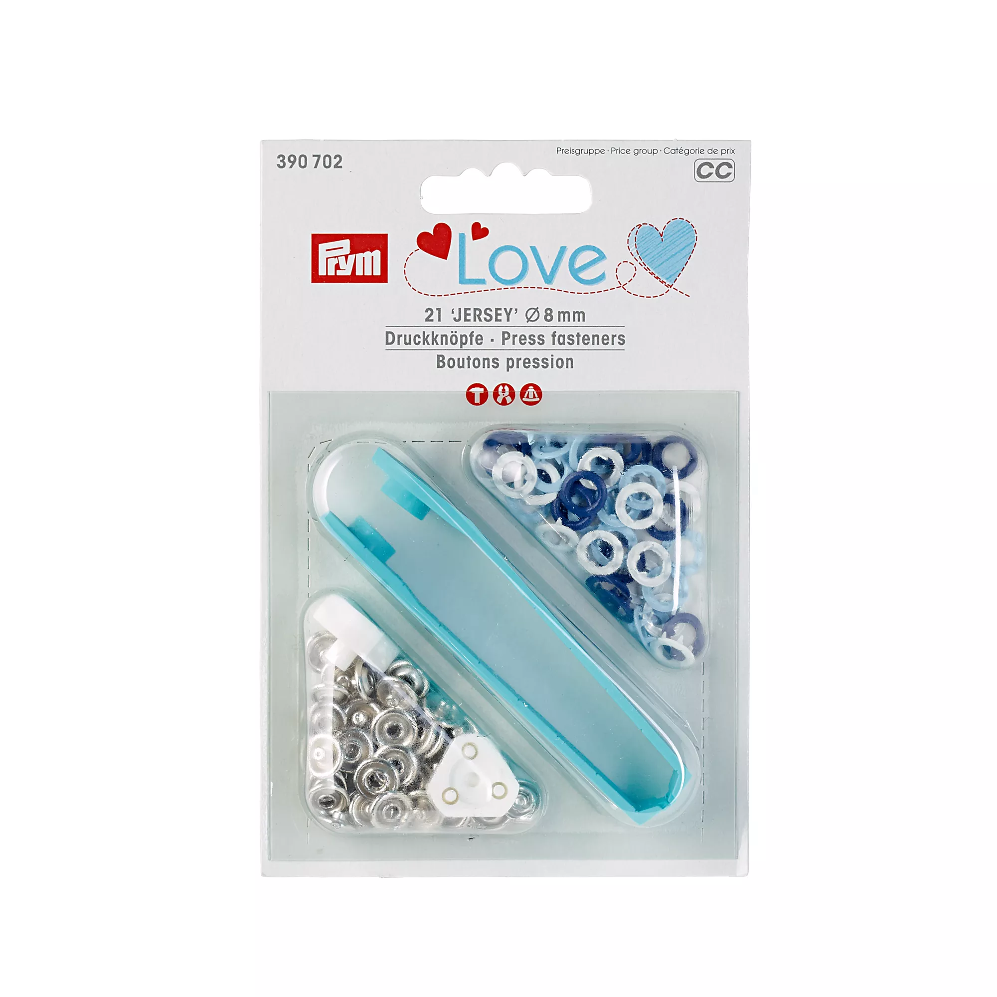 Druckknöpfe Jersey, Prym Love, 8mm, blau/hellblau/weiß