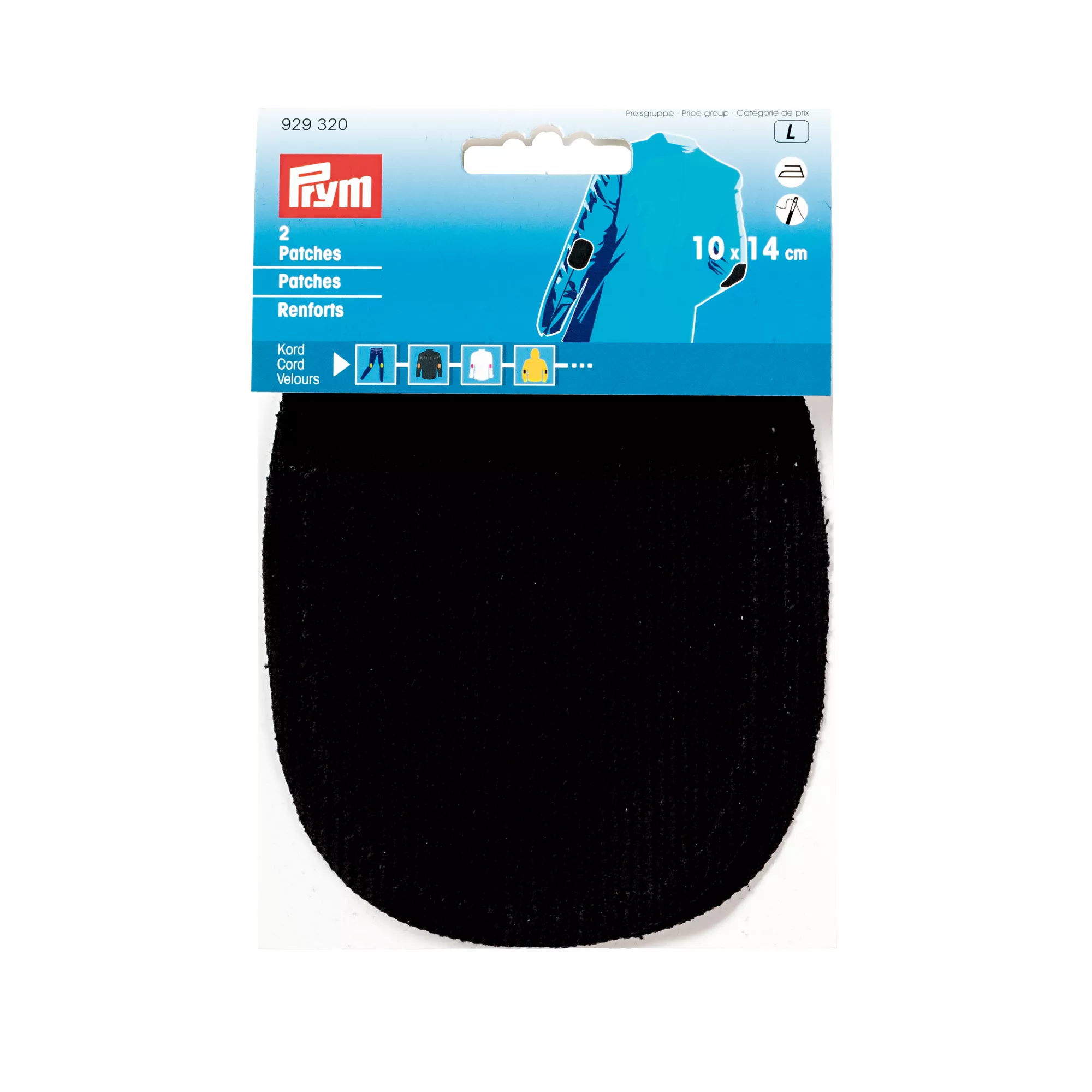 Toppe cord, da applicare con ferro caldo, 10 x 14cm, nero