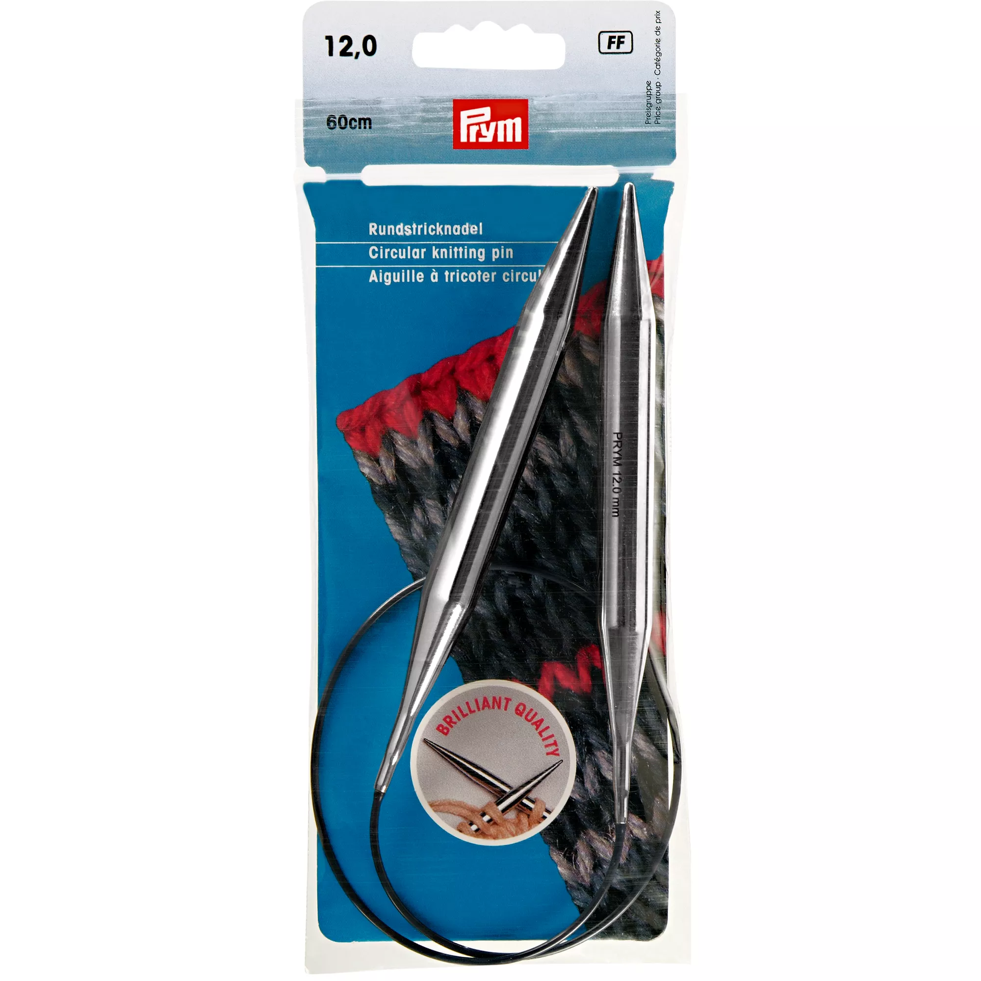Circular knitting needles, 60cm, 12.00mm, silver-coloured