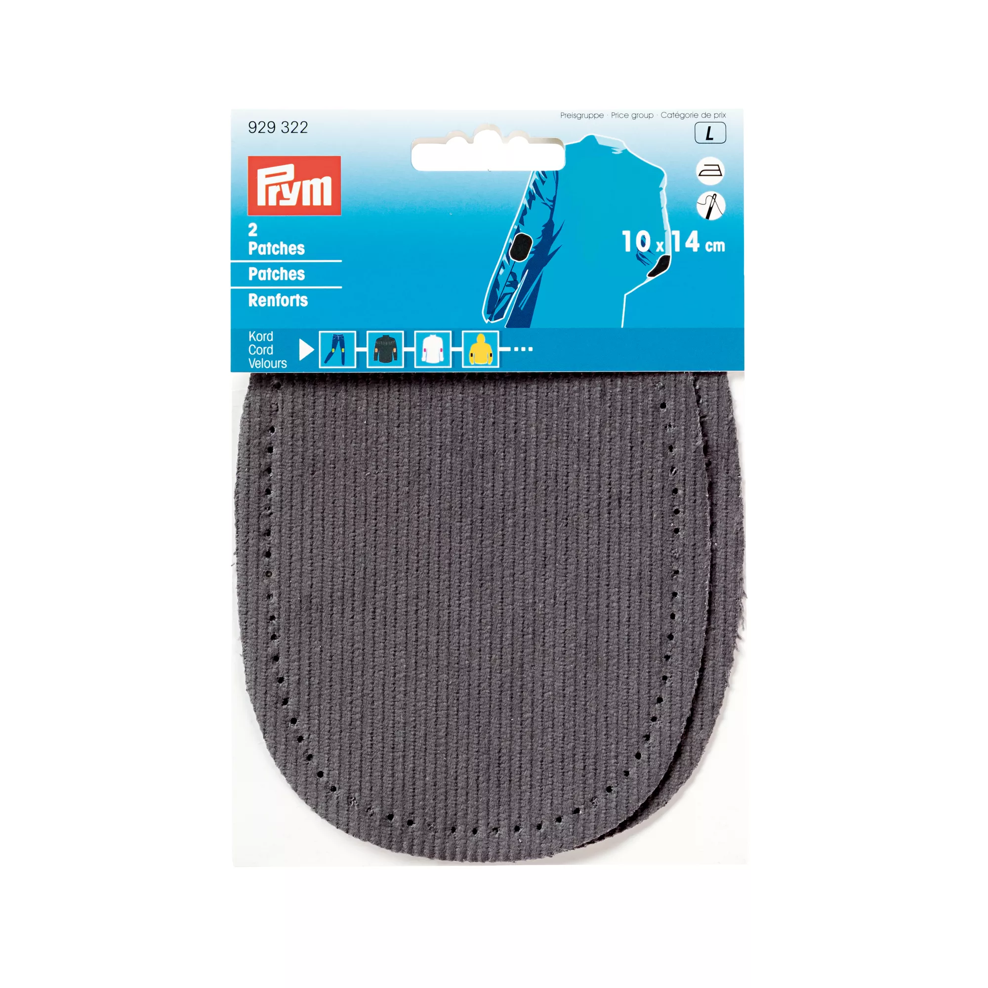 Toppe cord, da applicare con ferro caldo, 10 x 14cm, grigio