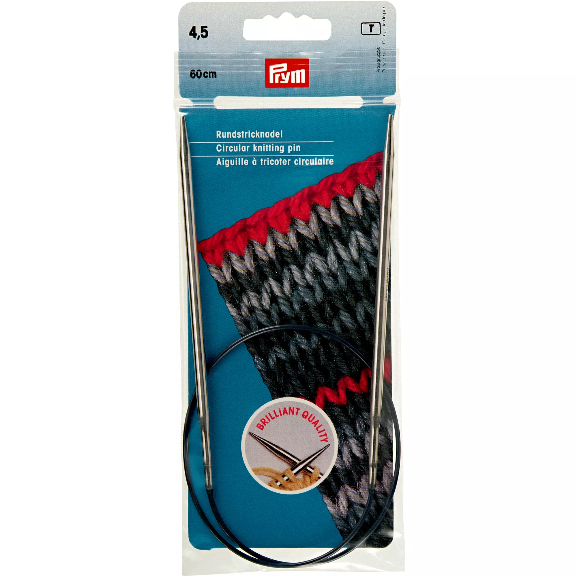 Circular knitting needles, 60cm, 4.50mm, silver-coloured