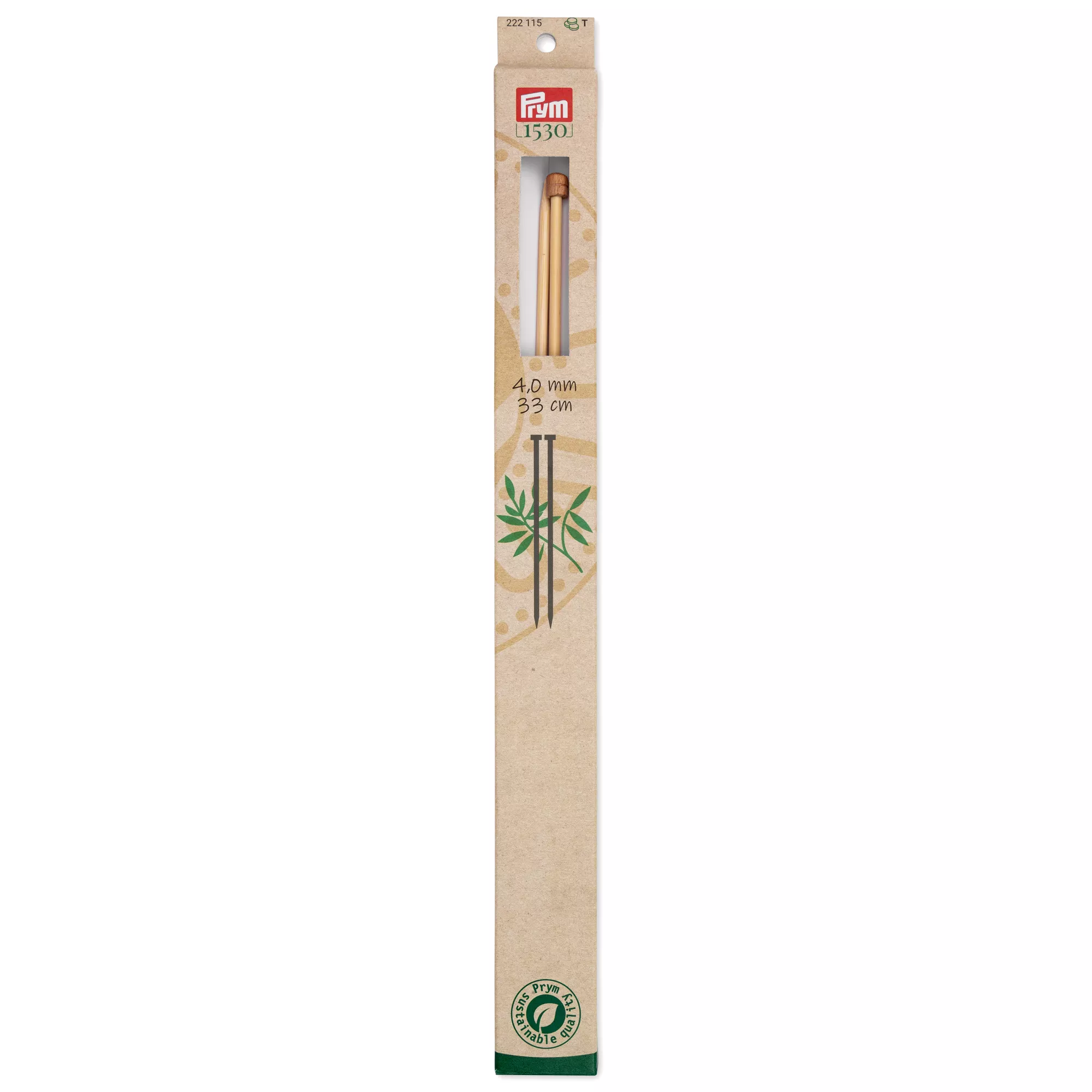 Single-pointed knitting needles Prym 1530, bamboo, 33cm, 4.00mm
