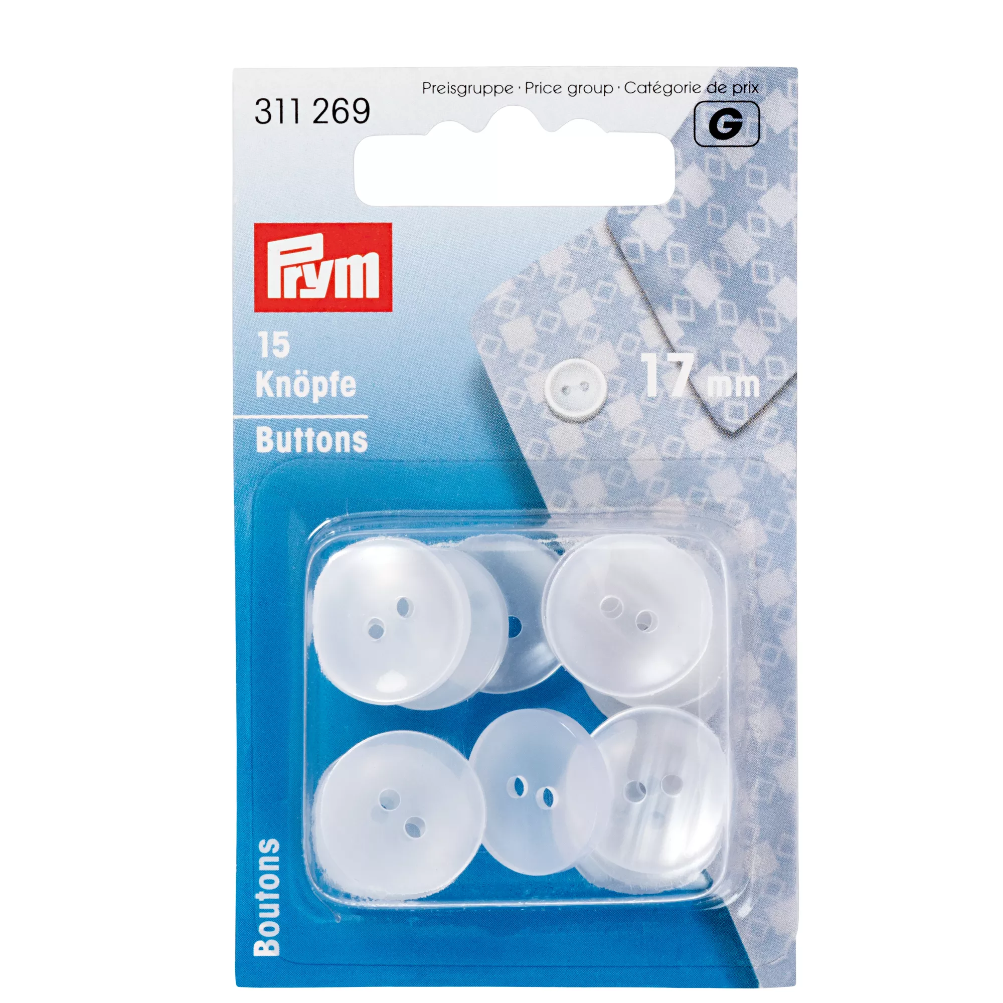 Lab coat and pyjama buttons, 17mm, mother-of-pearl