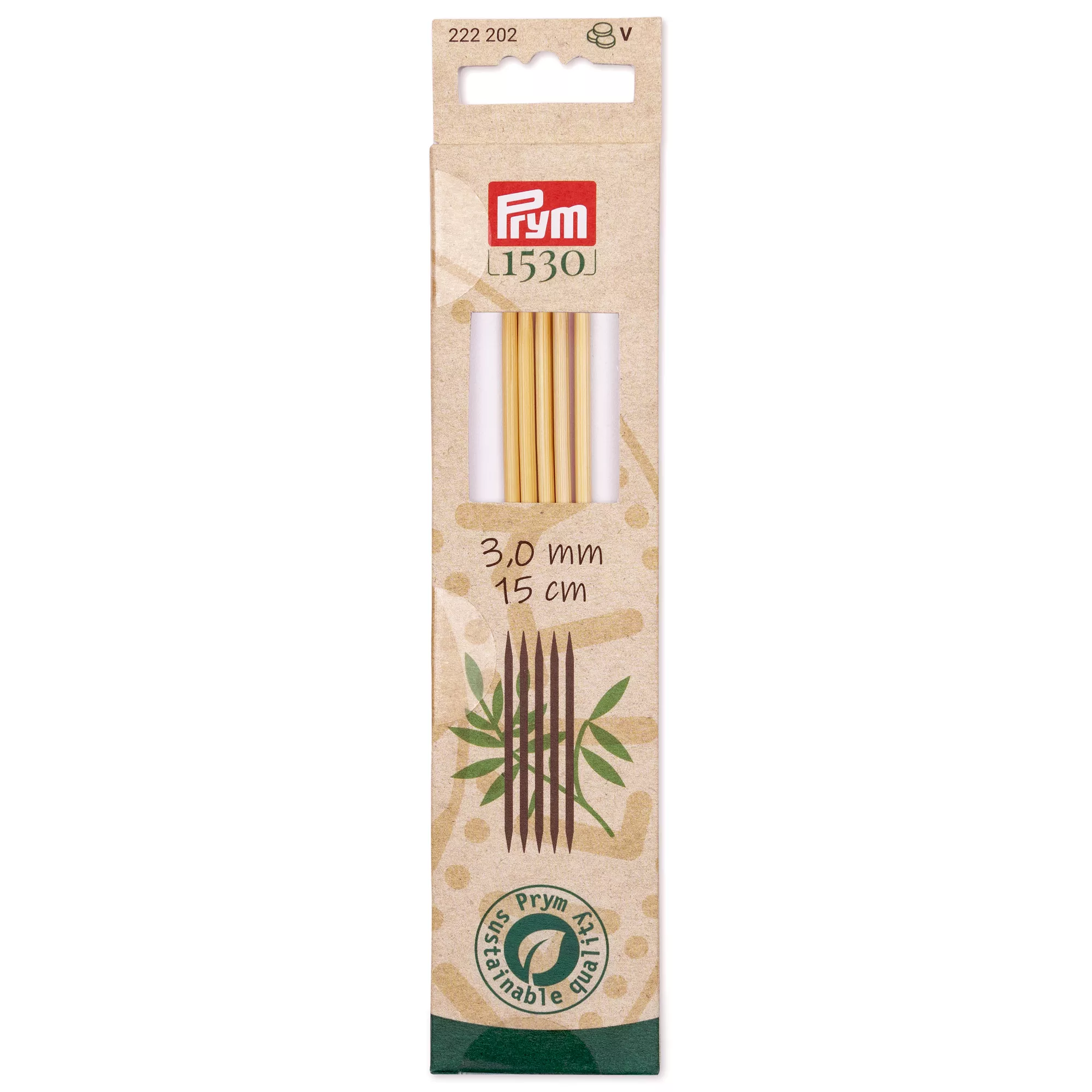 Double-pointed knitting needles Prym 1530, bamboo, 15cm, 3.00mm