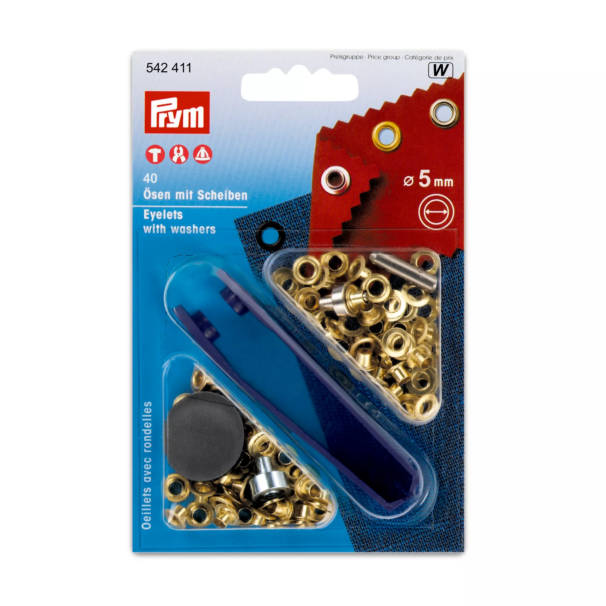 Eyelets and washers, 5.0mm, gold-coloured
