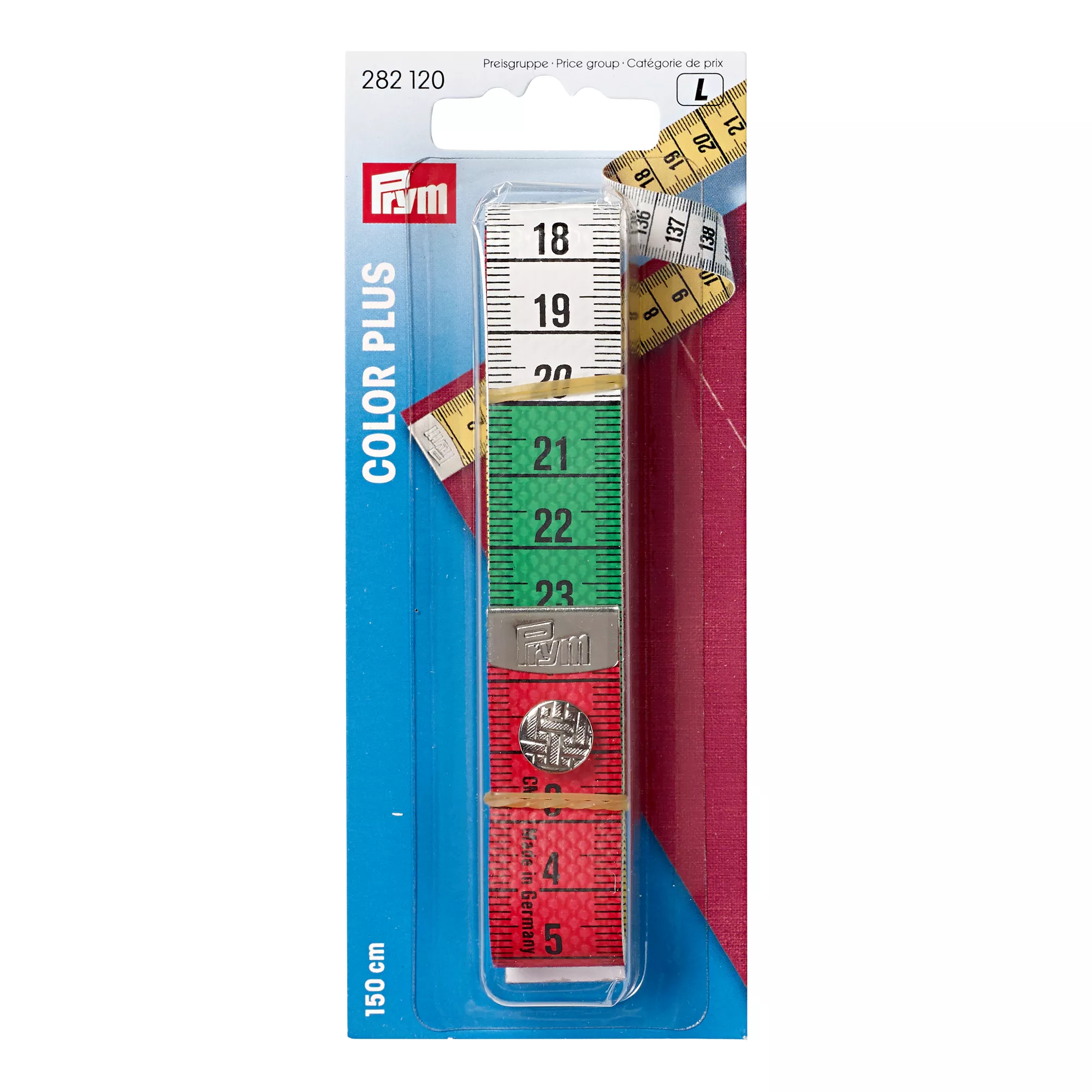Tape measure Color Plus with button, 150cm/cm