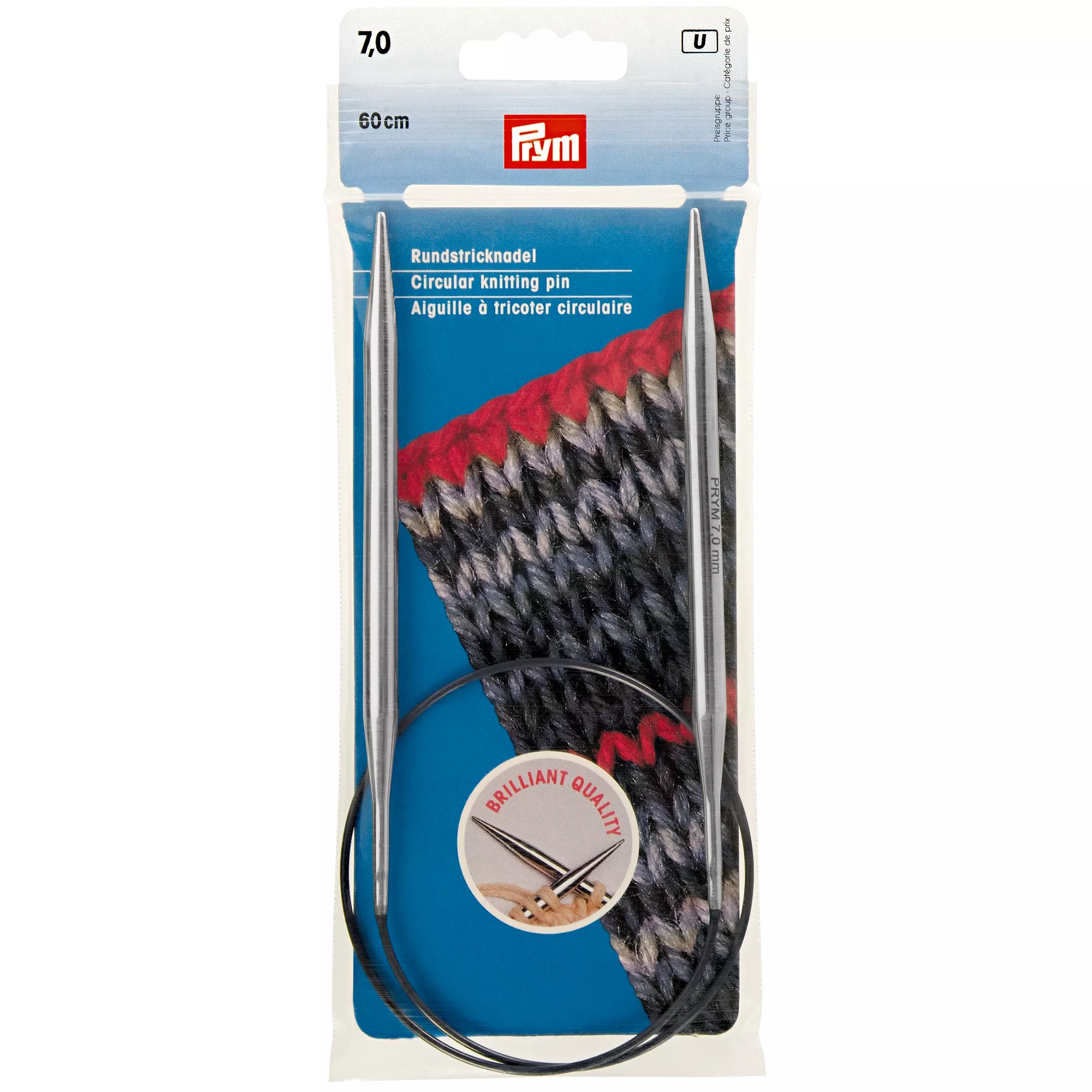 Circular knitting needles, 60cm, 7.00mm, silver-coloured