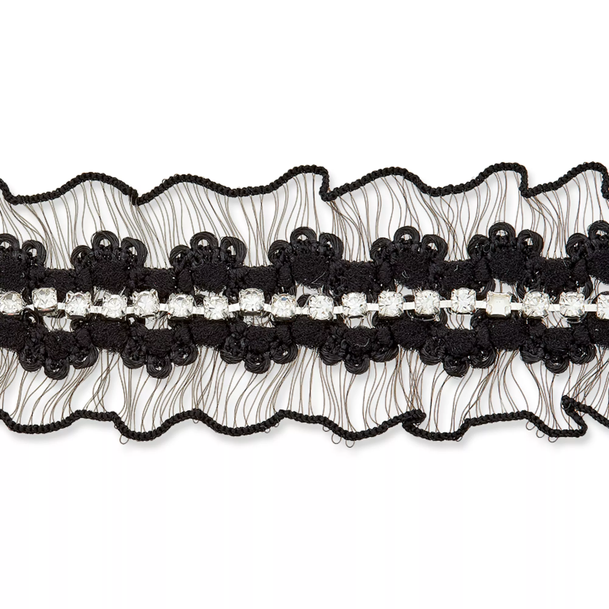 Elastic frill with rhinestones
