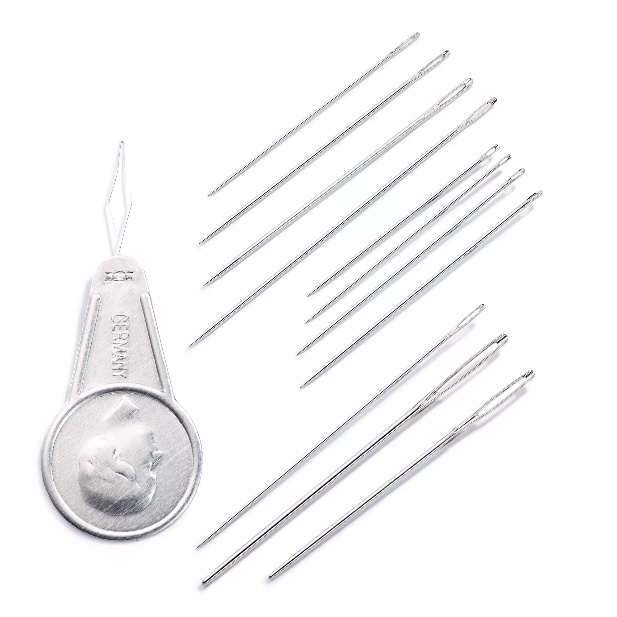 Sewing, embroidery and darning needles assortment and threader, 50 needles