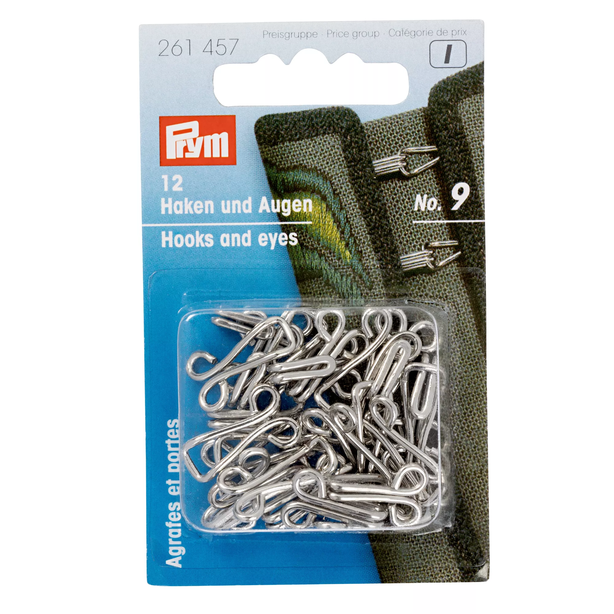 Hooks and eyes, No. 9, silver-coloured