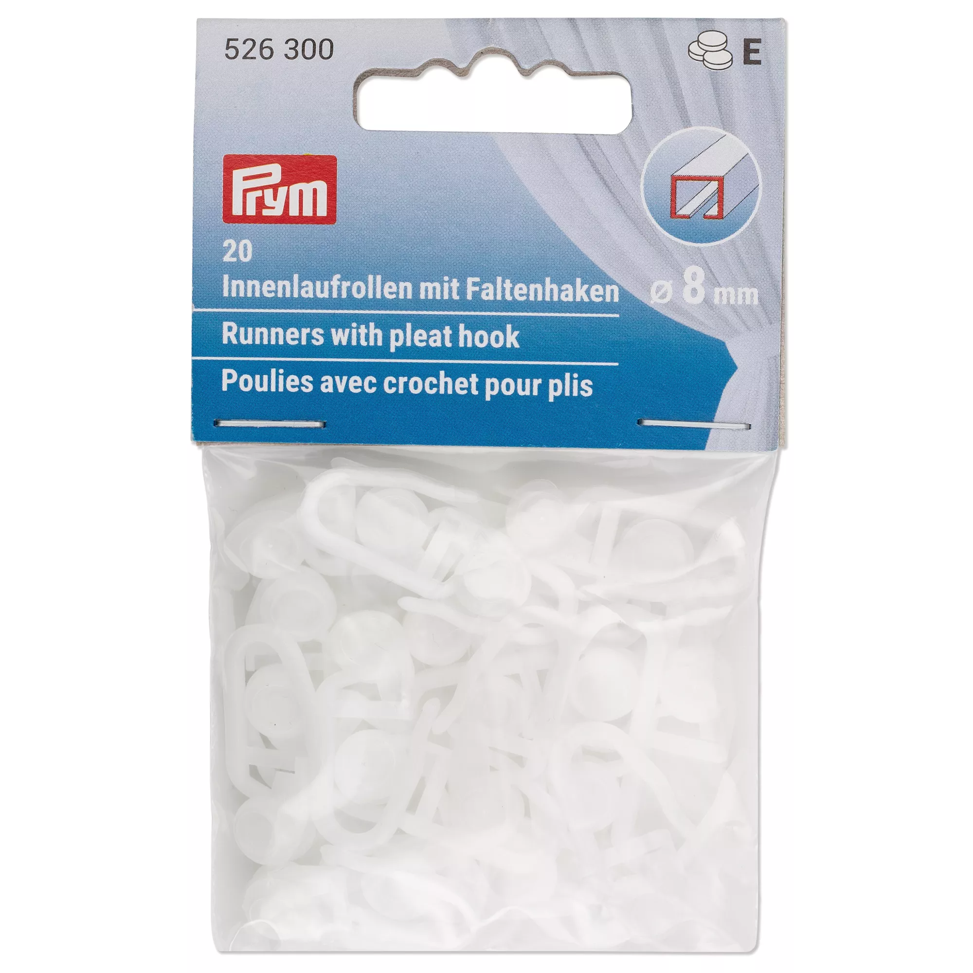 Runners with pleat hook, 8mm, white, 20Items