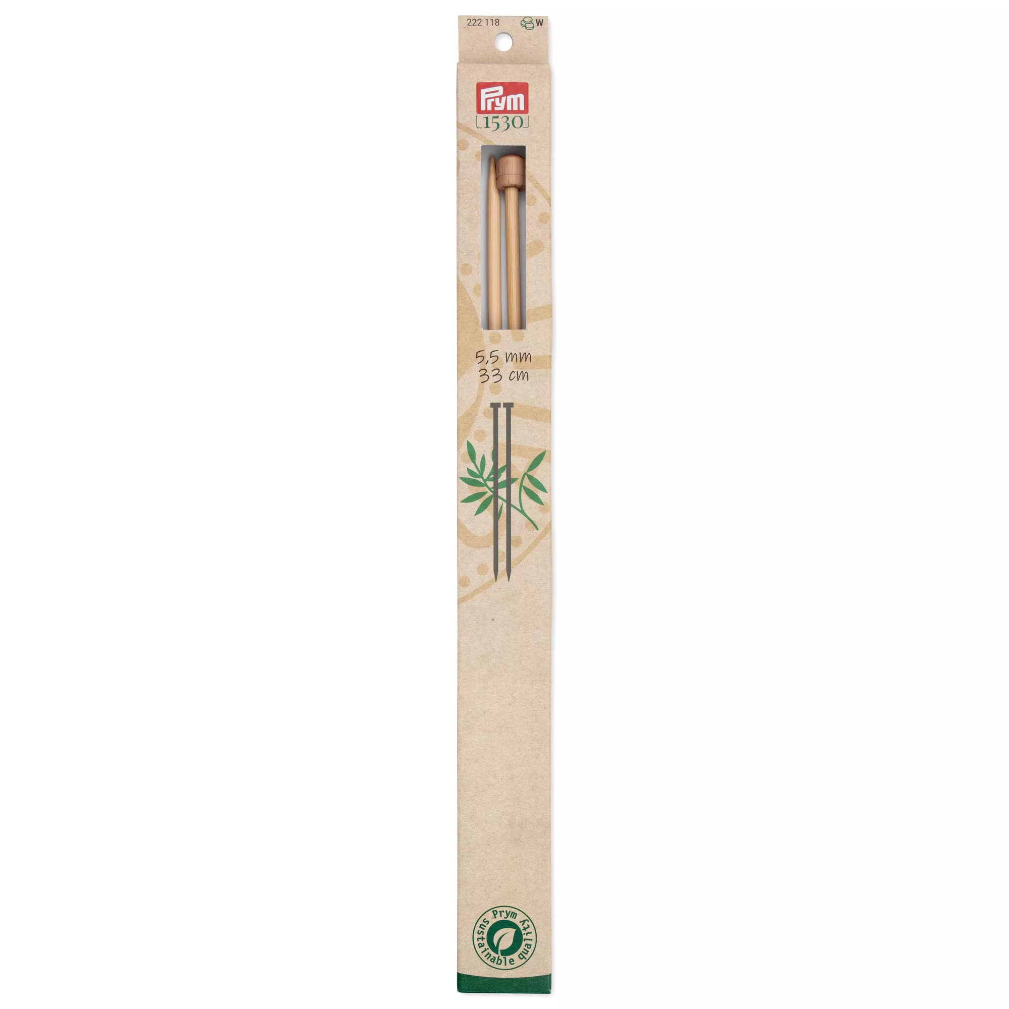 Single-pointed knitting needles Prym 1530, bamboo, 33cm, 5.50mm